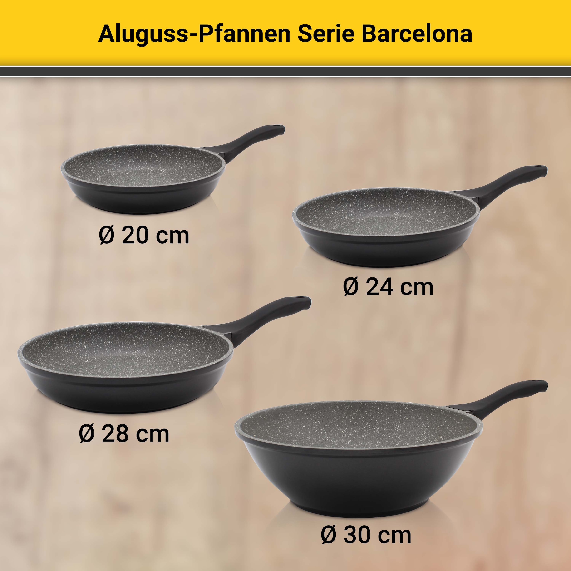 Krüger Pfannen-Set »Barcelona« Aluminiumguss Set, 3 Stk. tlg. Ø 20/24/28 cm, Induktion