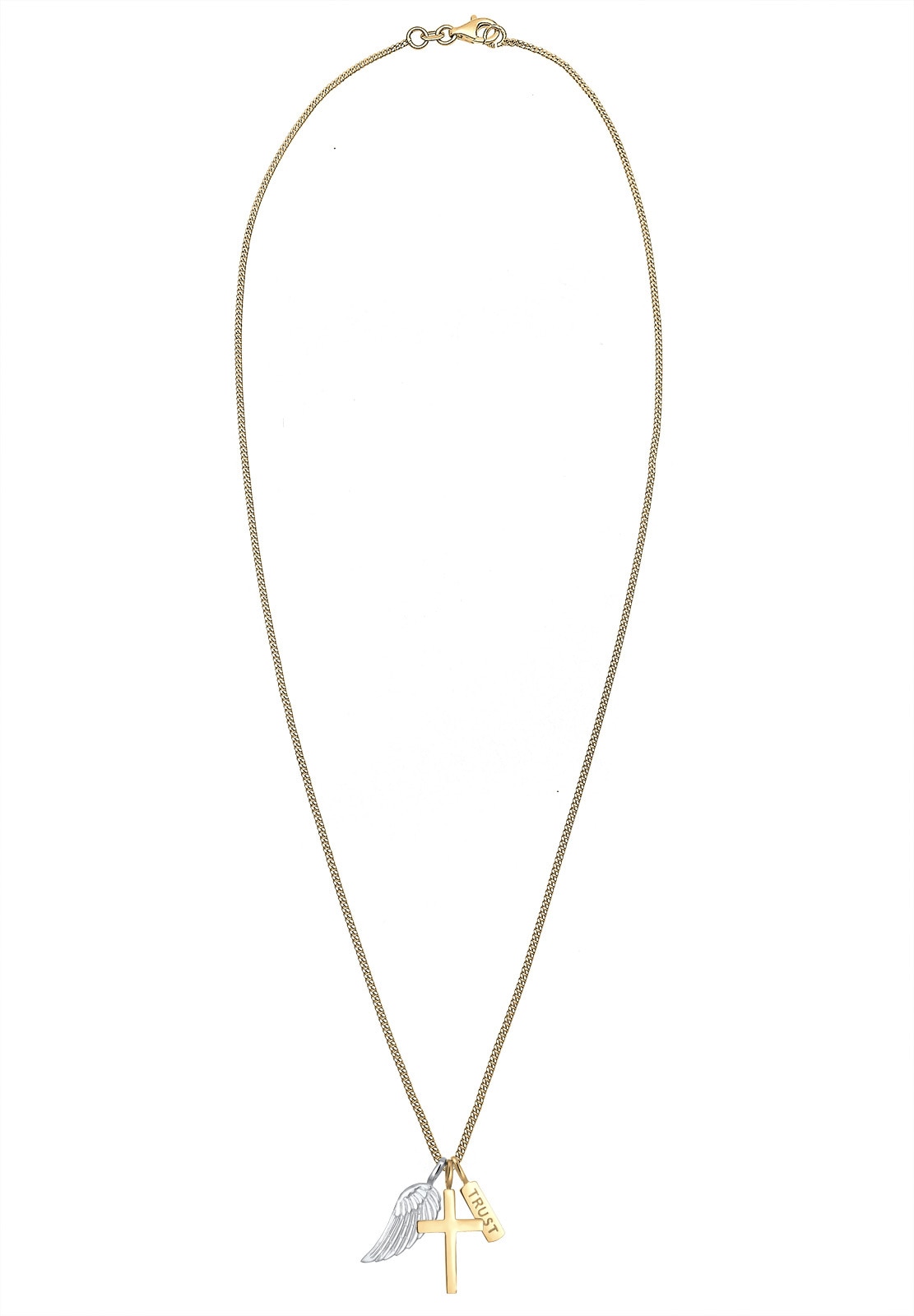 Elli Kette mit Anhänger »Halskette Kreuz Flügel Trust Bi-Color Anhänger 925 Sterling Silber«