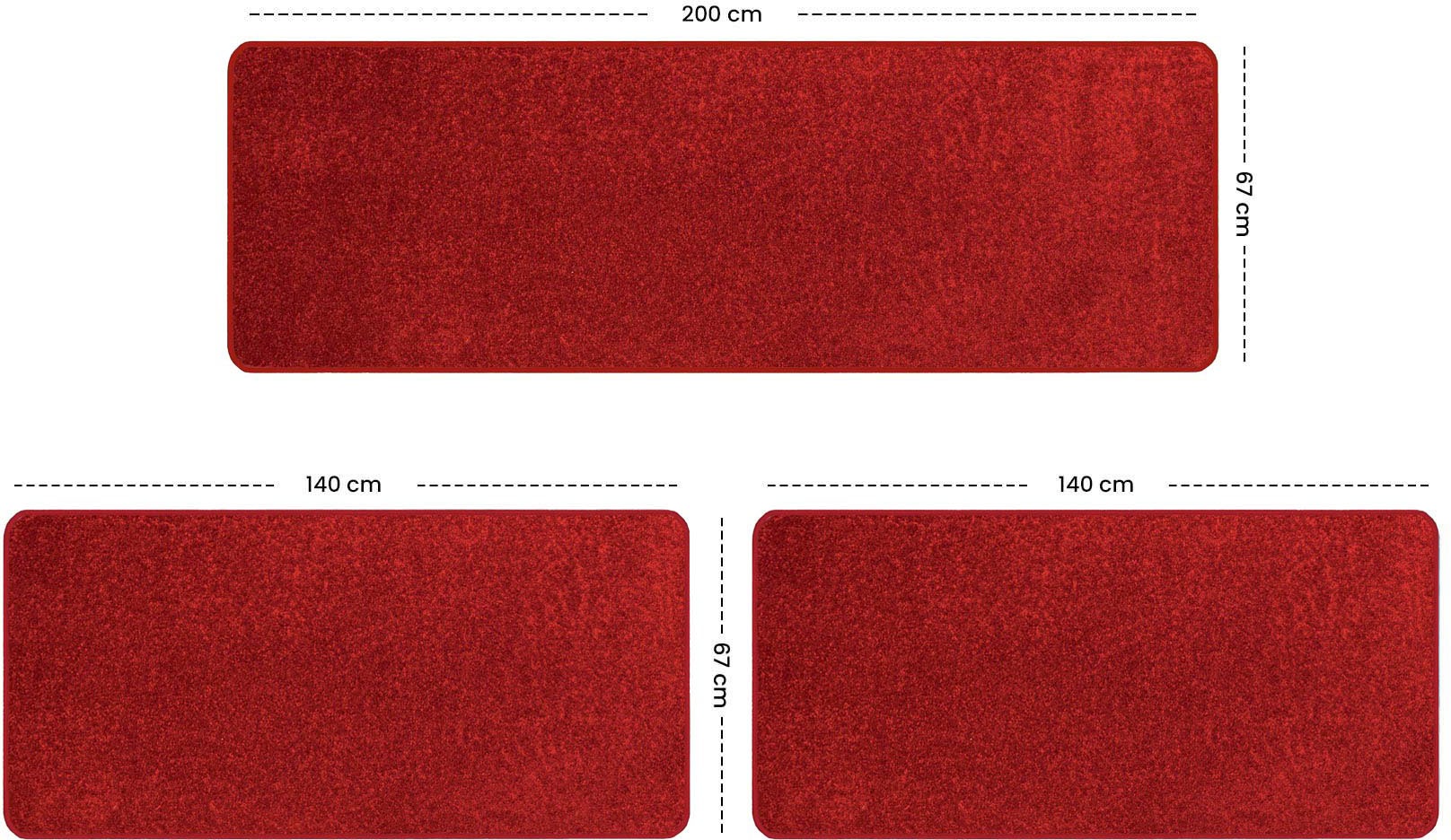 Primaflor-Ideen in Textil Bettumrandung »MUMBAI«, (3 tlg.), Bettvorleger, Läufer-Set, weicher Kurzflor, Uni-Farben