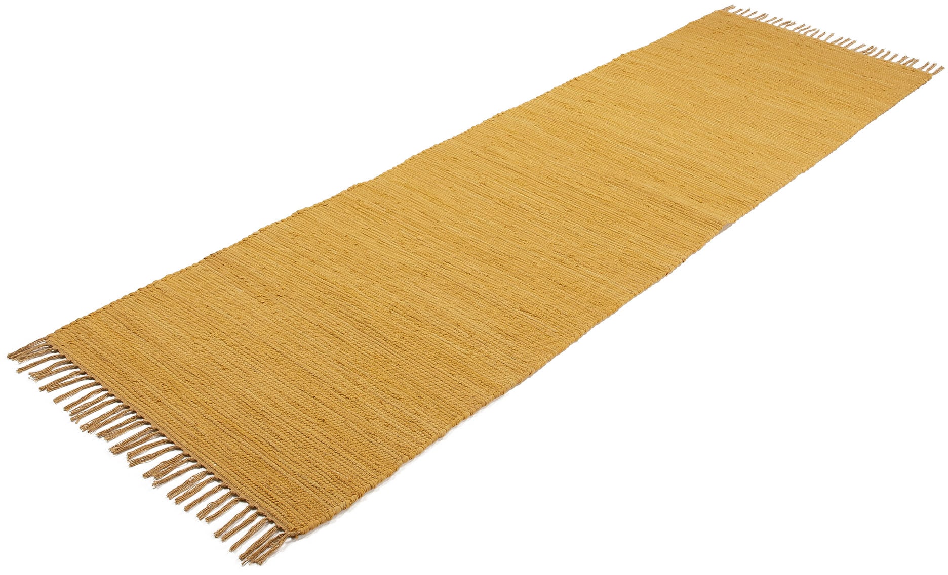 carpetfine Teppich »Kelim Chindi uni, auch als Läufer«, rechteckig, 5 mm Höhe, Wendeteppich, reine Baumwolle, handgewebt, Uni-Farben, mit Fransen