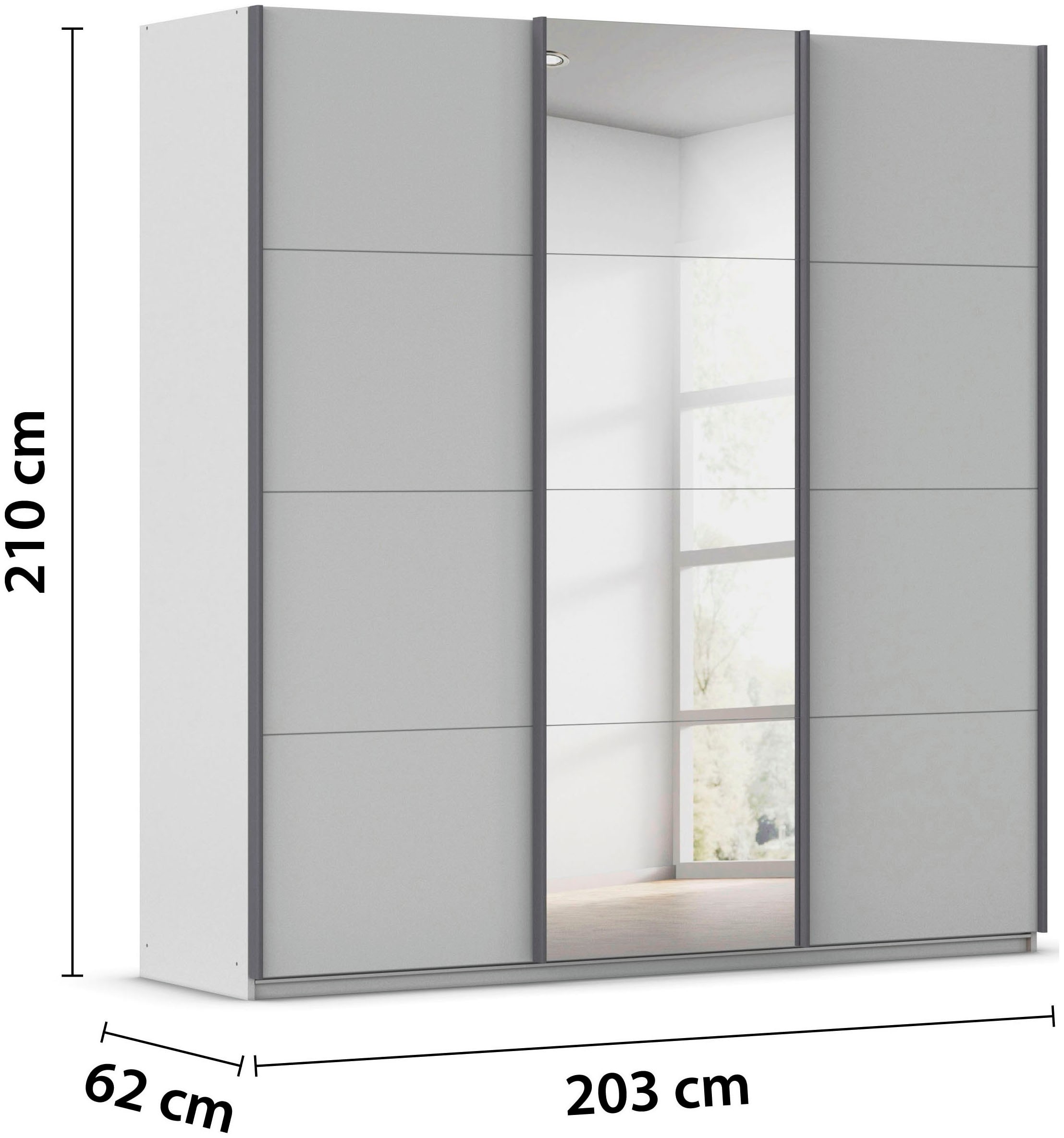rauch Schwebetürenschrank »Kleiderschrank Schrank Garderobe AGORDO«, (in zwei Griff-Farben), Top Innenausstattung, in 4 Breiten und 2 Höhen MADE IN GERMANY