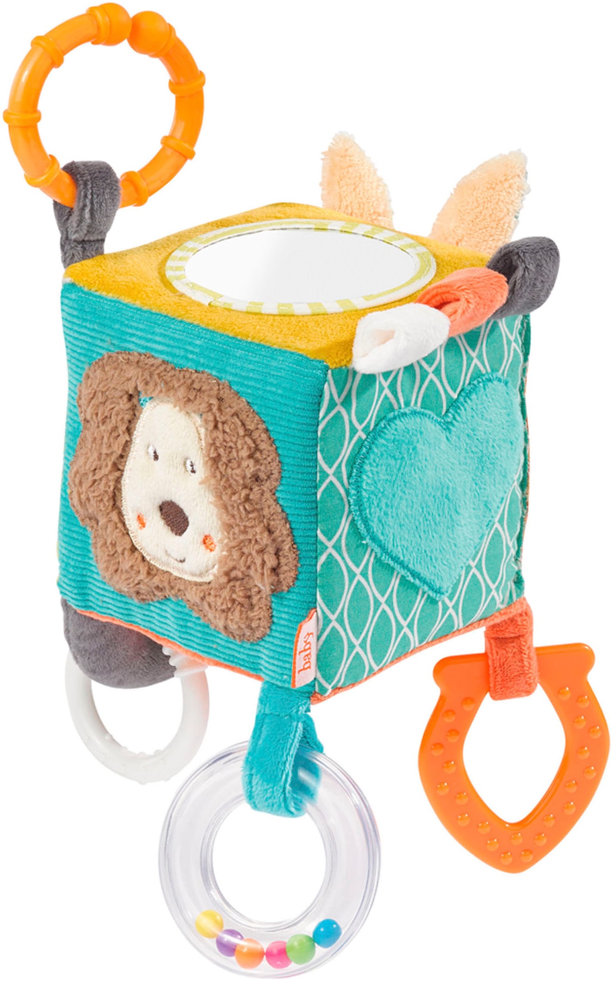 Fehn Greifspielzeug "Classic Stars, Activity-Würfel Funky Friends" inklusive Befestigungsring