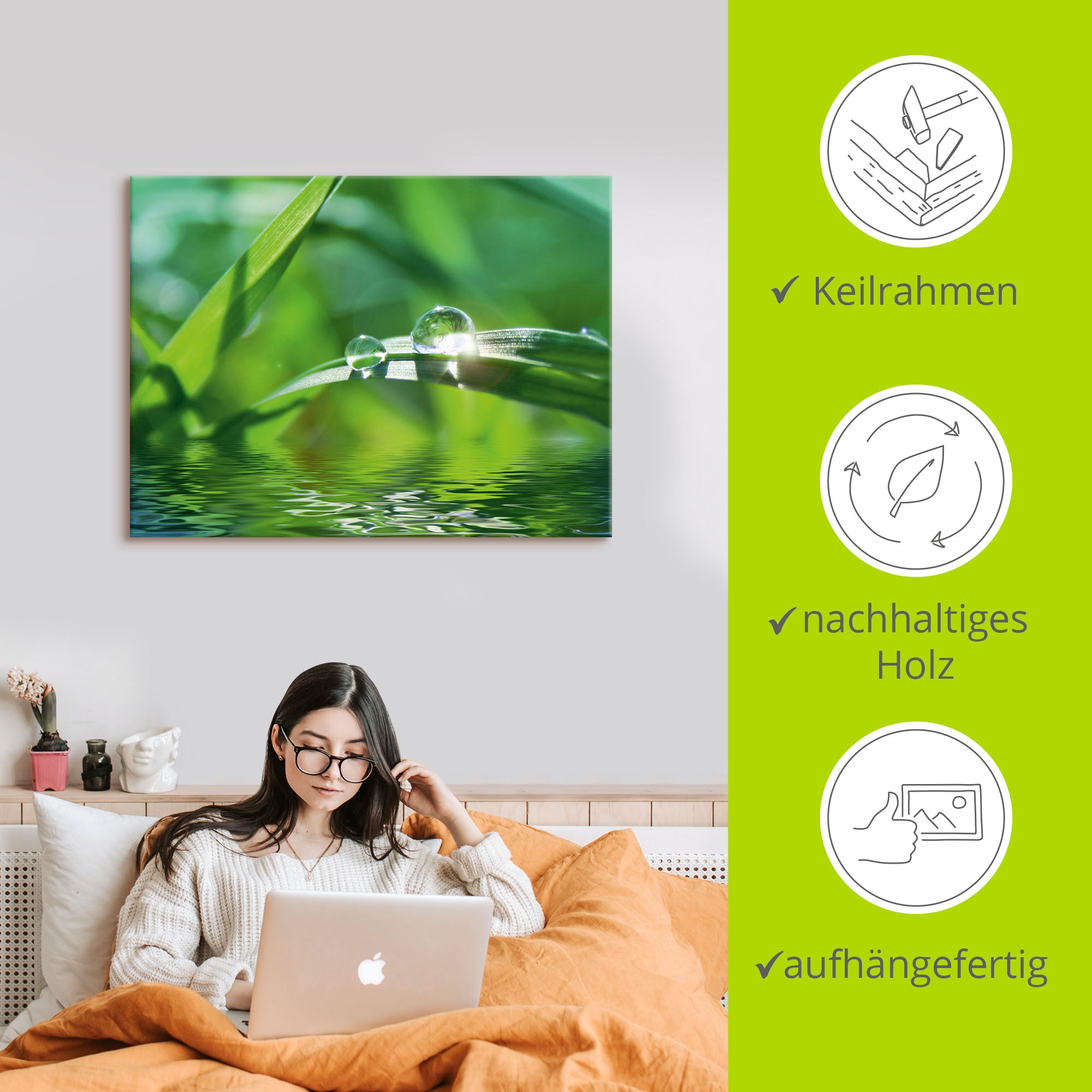 Artland Wandbild »Grüner Hintergrund mit Gras«, Gräser, (1 St.), als Leinwandbild, Poster, Wandaufkleber in verschied. Größen