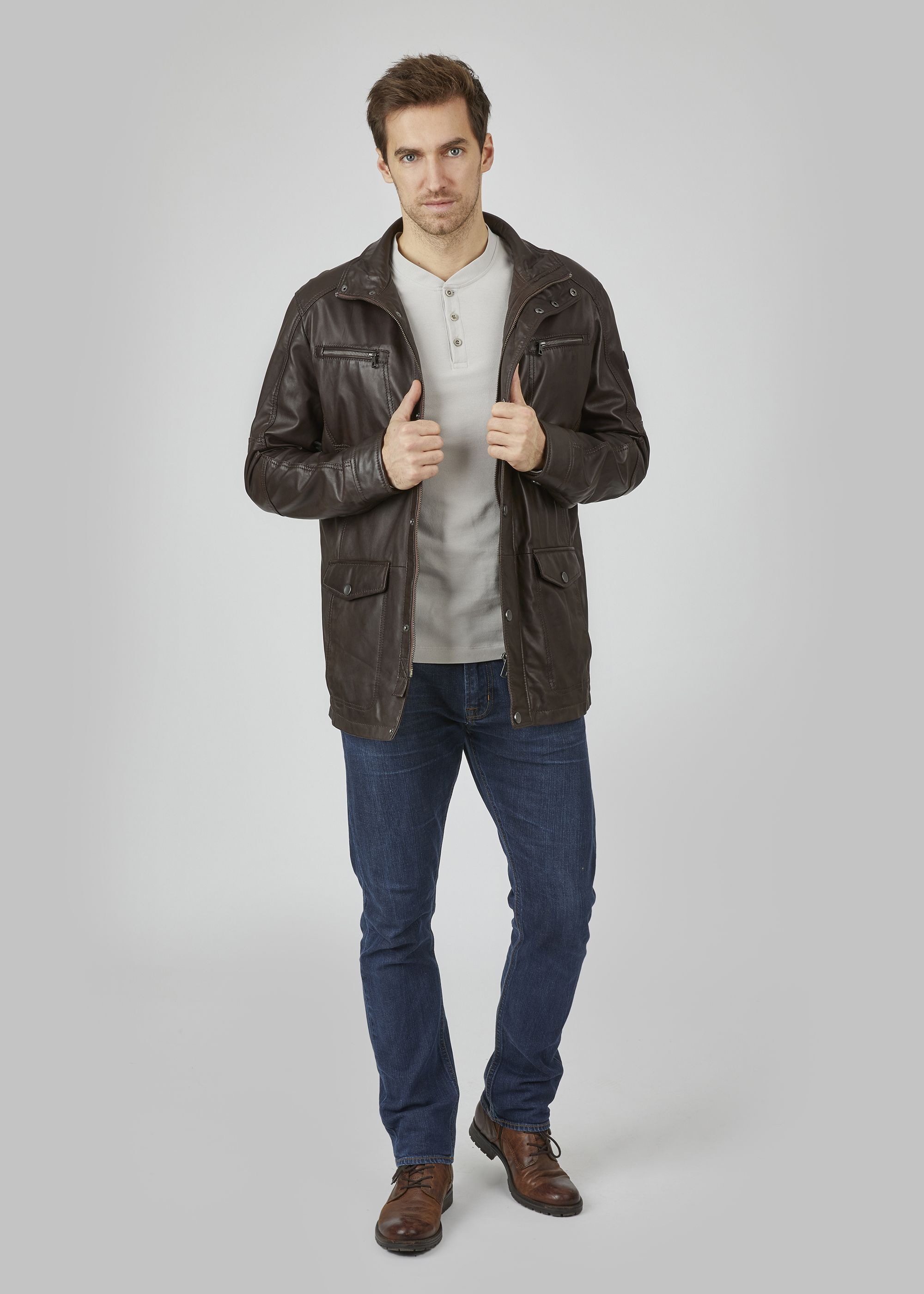 bugatti Lederjacke »BUDAVID« ohne Kapuze mit Pattentaschen und Abdeckleiste