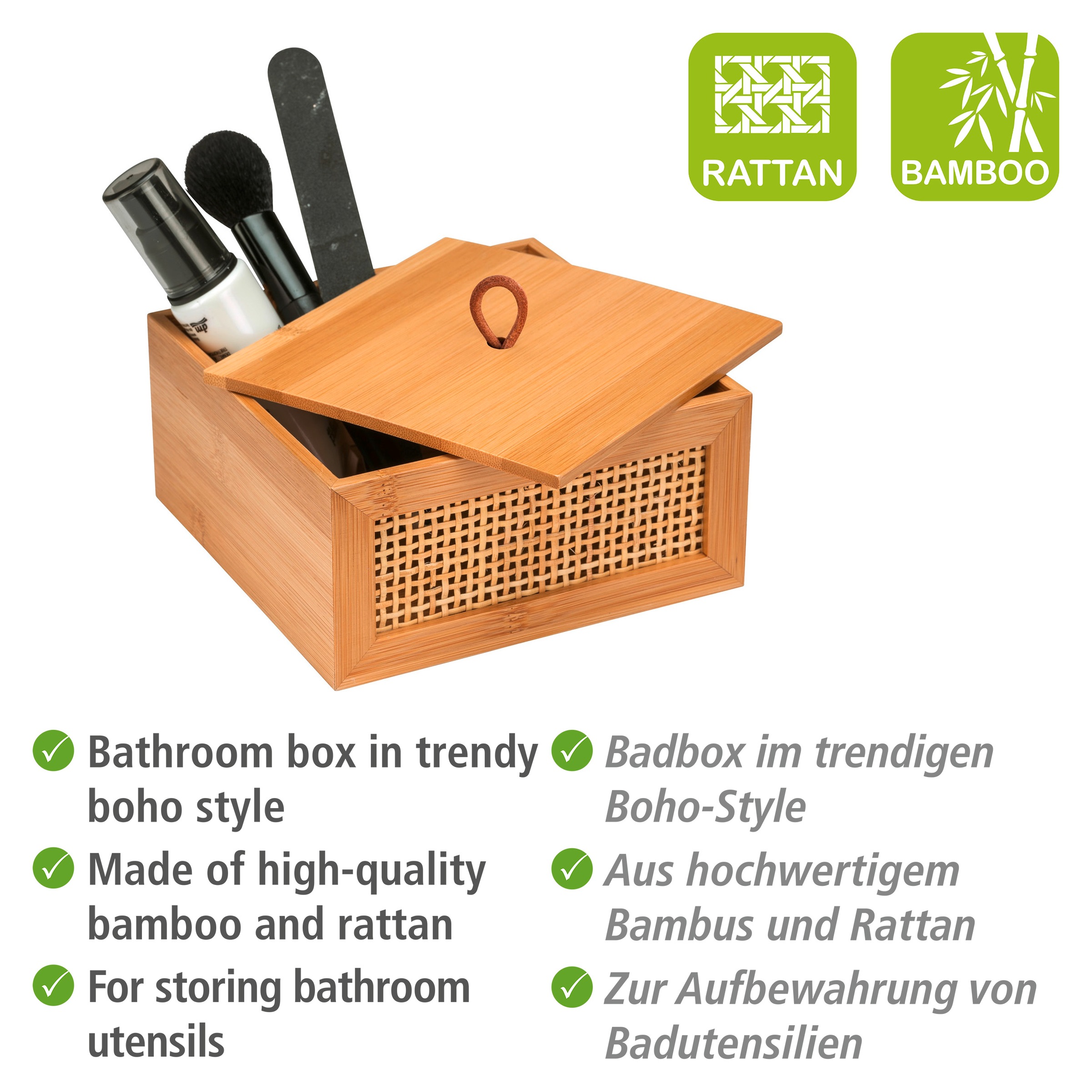 WENKO Badorganizer »Allegre«, (1 St.), mit Deckel, aus Bambus und Rattan