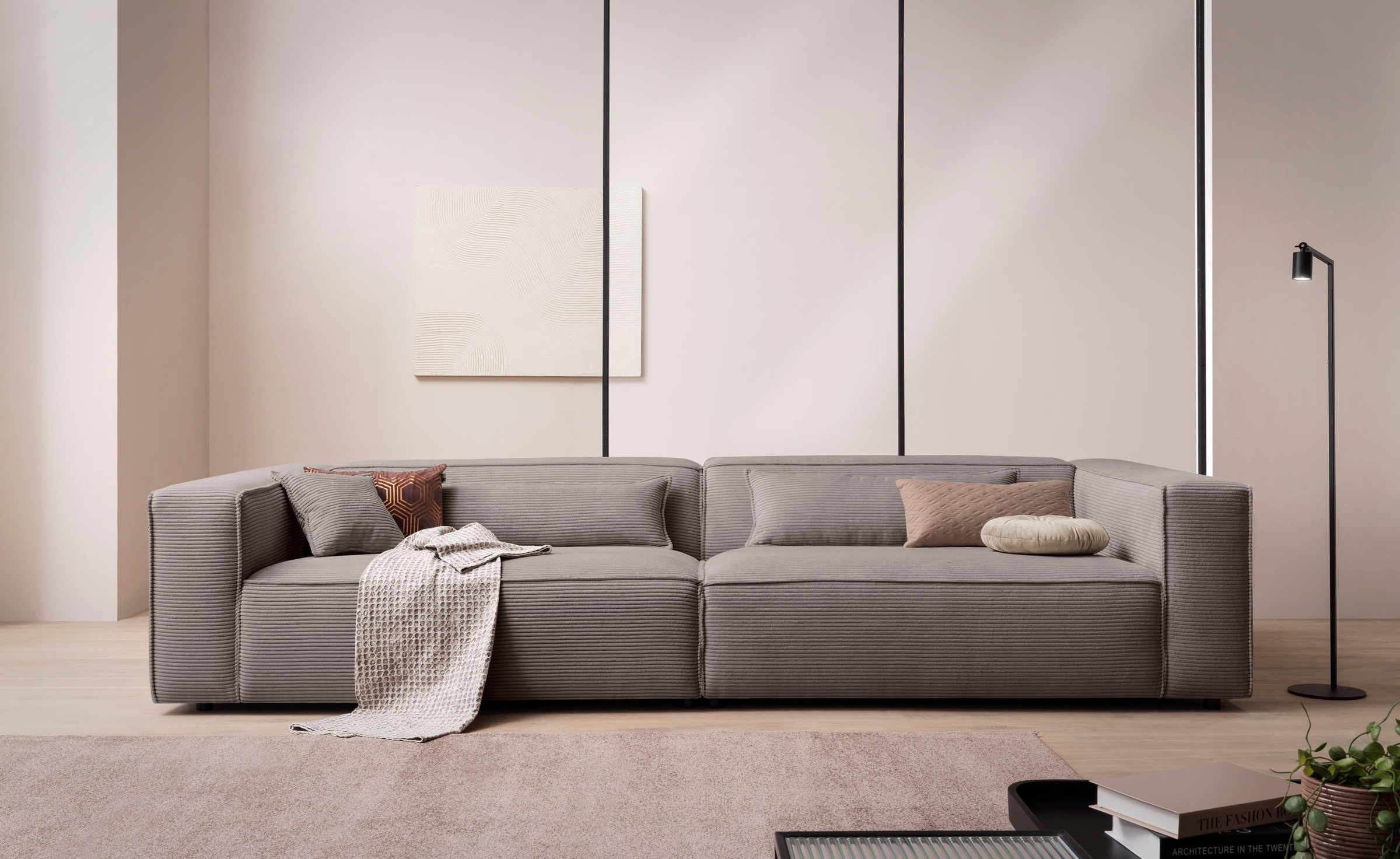 LeGer Home by Lena Gercke 3-Sitzer »PIARA XXL, Sofa mit Kedernaht in Cord, Leinenoptik o. Strukturstoff« schwarze Füße, bequemer Sitzkomfort, extra tiefe Sitzfläche