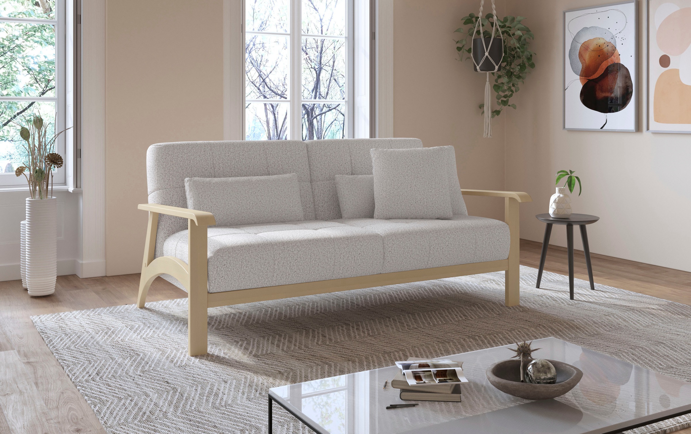sit&more 2,5-Sitzer »Billund«, Armlehnen aus Buchenholz in natur, verschiedene Bezüge und Farben