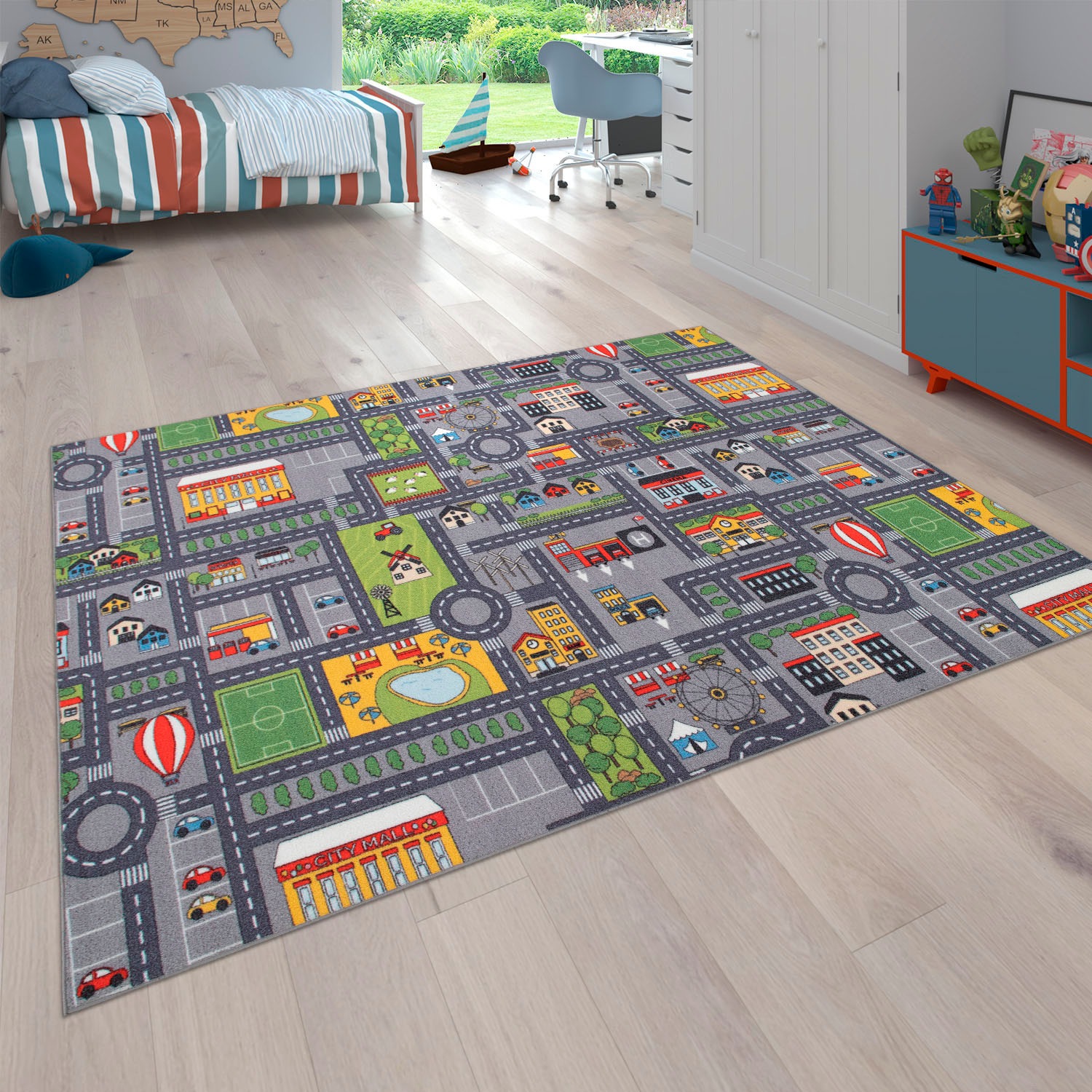 Paco Home Kinderteppich »Bino 577« rechteckig 4 mm Höhe Kurzflor, Straßen-Spiel-Teppich, Kinderzimmer