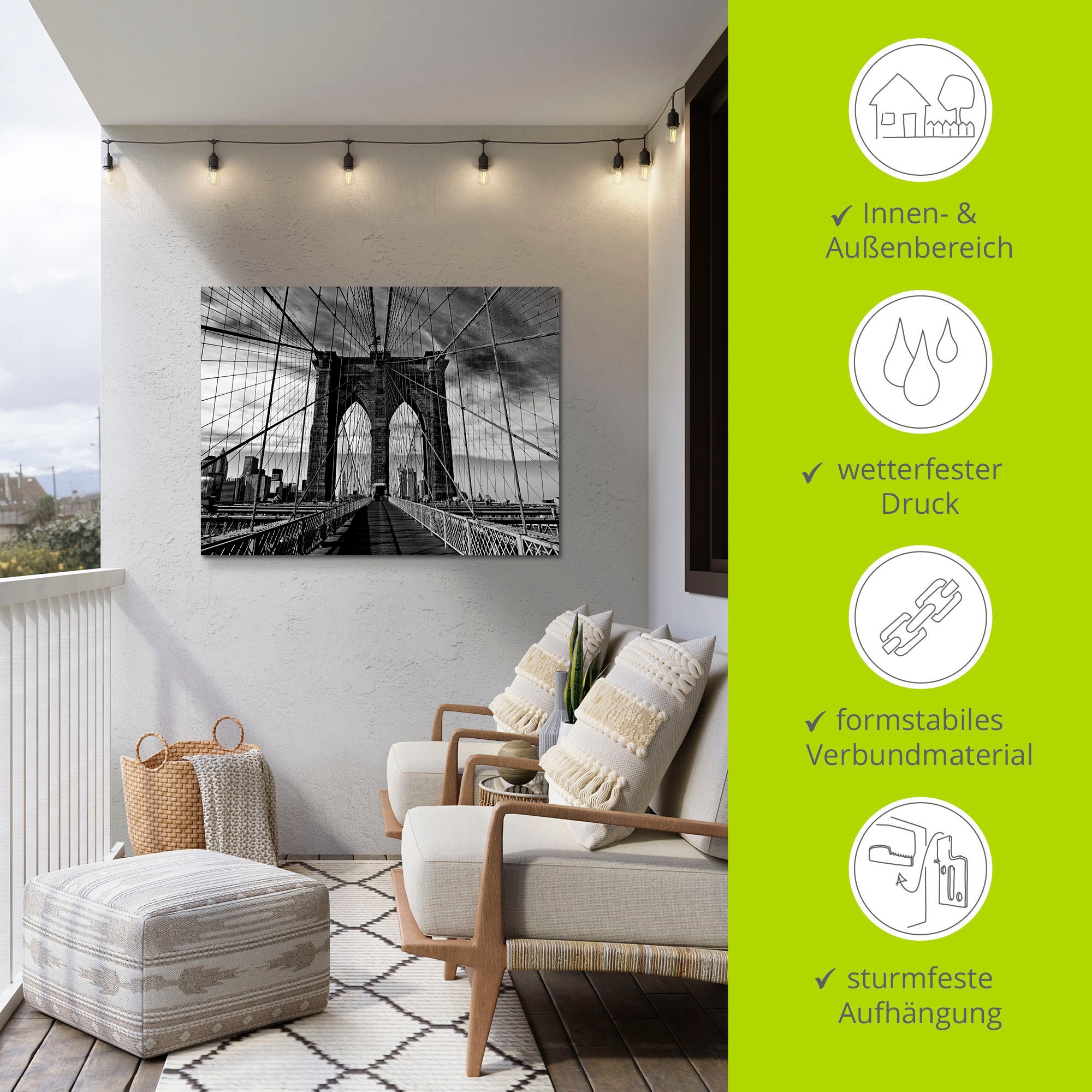 Artland Wandbild »Brooklyn Bridge - schwarz/weiss«, Brücken, (1 St.), als Alubild, Outdoorbild, Leinwandbild, Poster in verschied. Größen