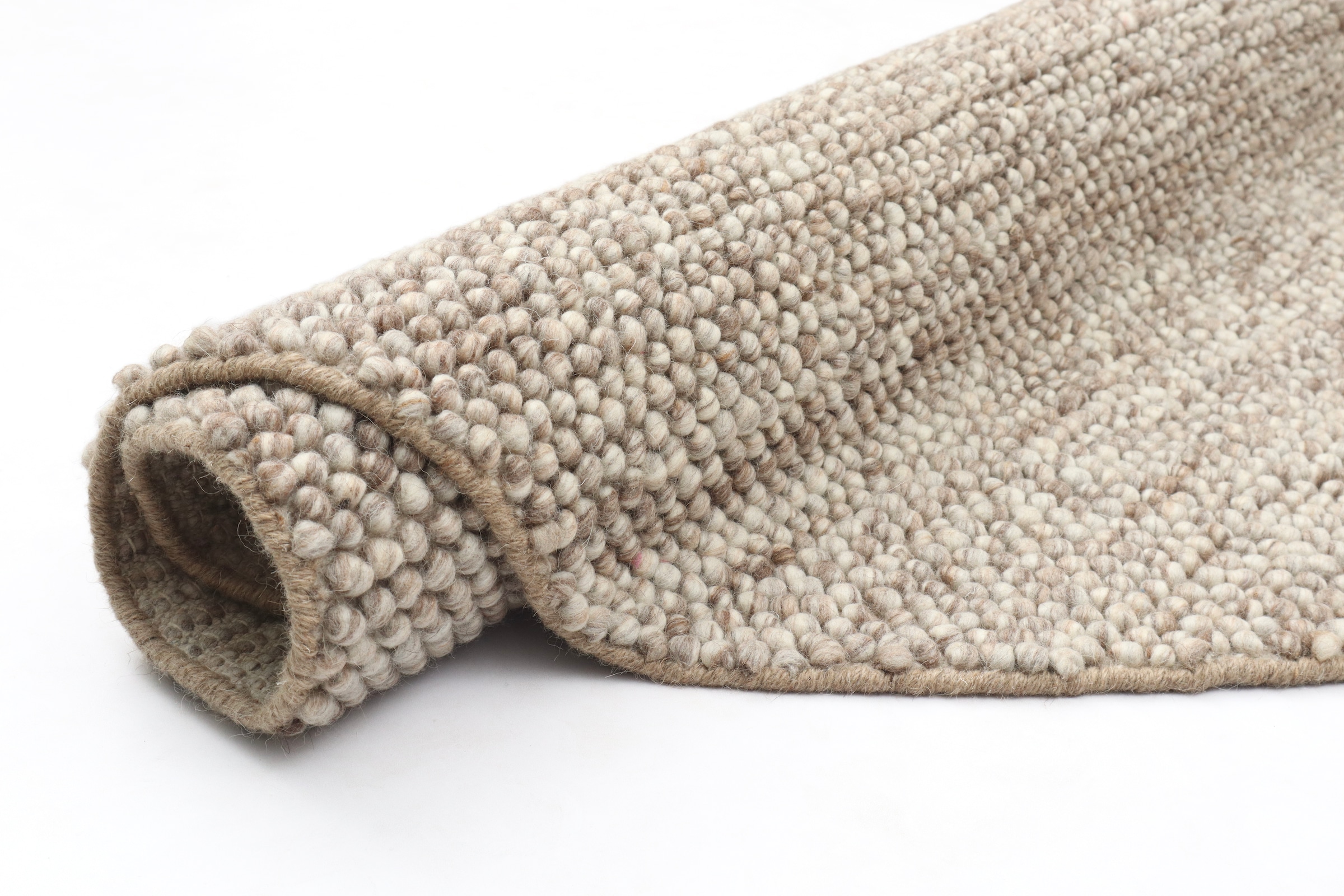 OTTO home Wollteppich »Wolly« rund 14 mm Höhe Wolle, handgewebt, Handweb Teppiche, Wohnzimmer, Schlafzimmer