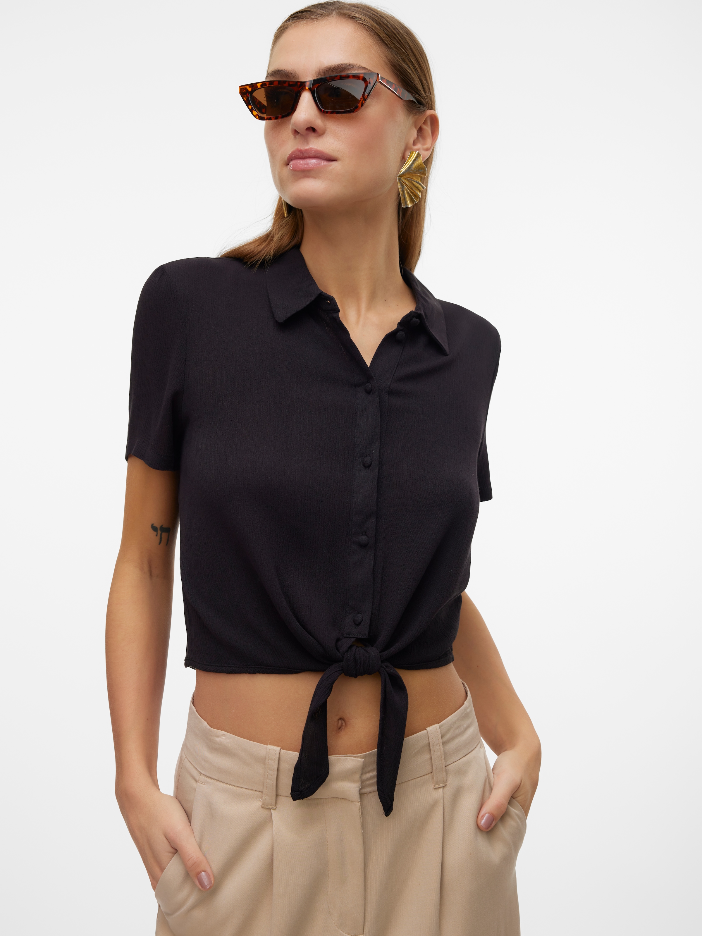 Vero Moda Kurzarmbluse »VMMENNY TIE SS SHIRT WVN GA« Viskose, relaxed fit