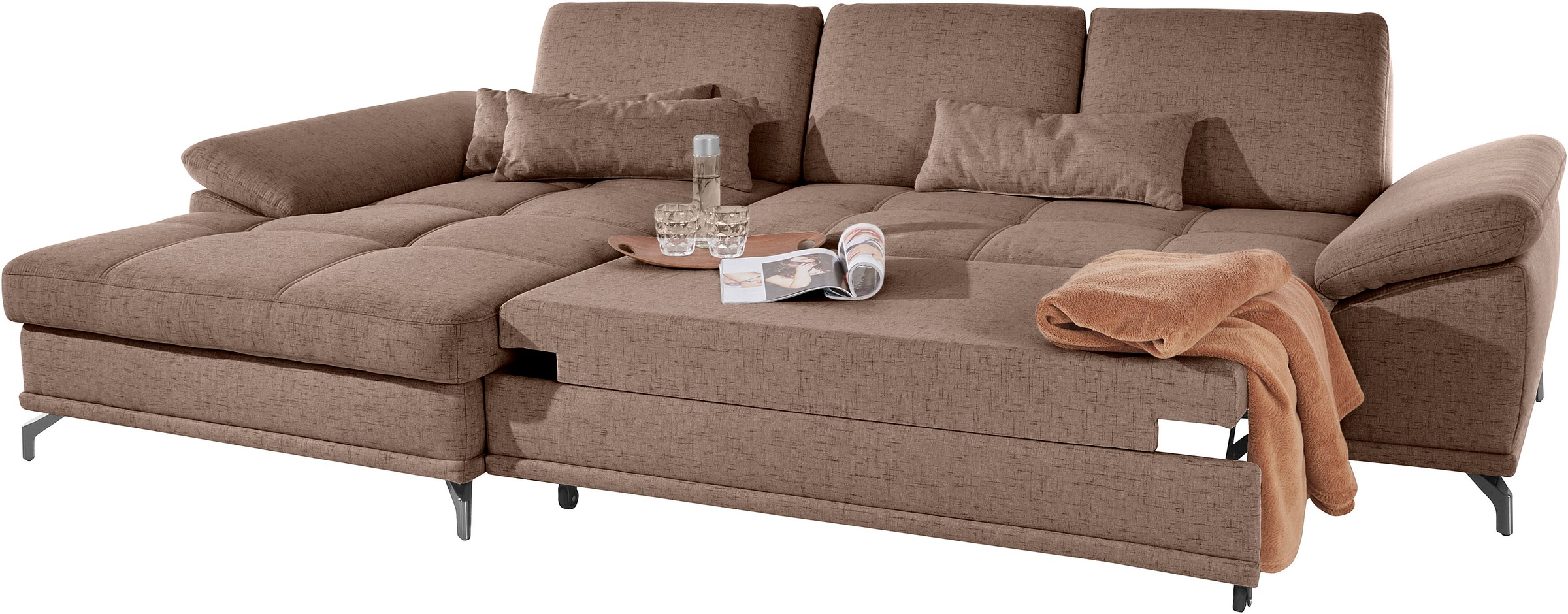 Places of Style Ecksofa Costello, mit Sitztiefenverstellung und Armlehnfunktion, incl. 3 Nierenkissen