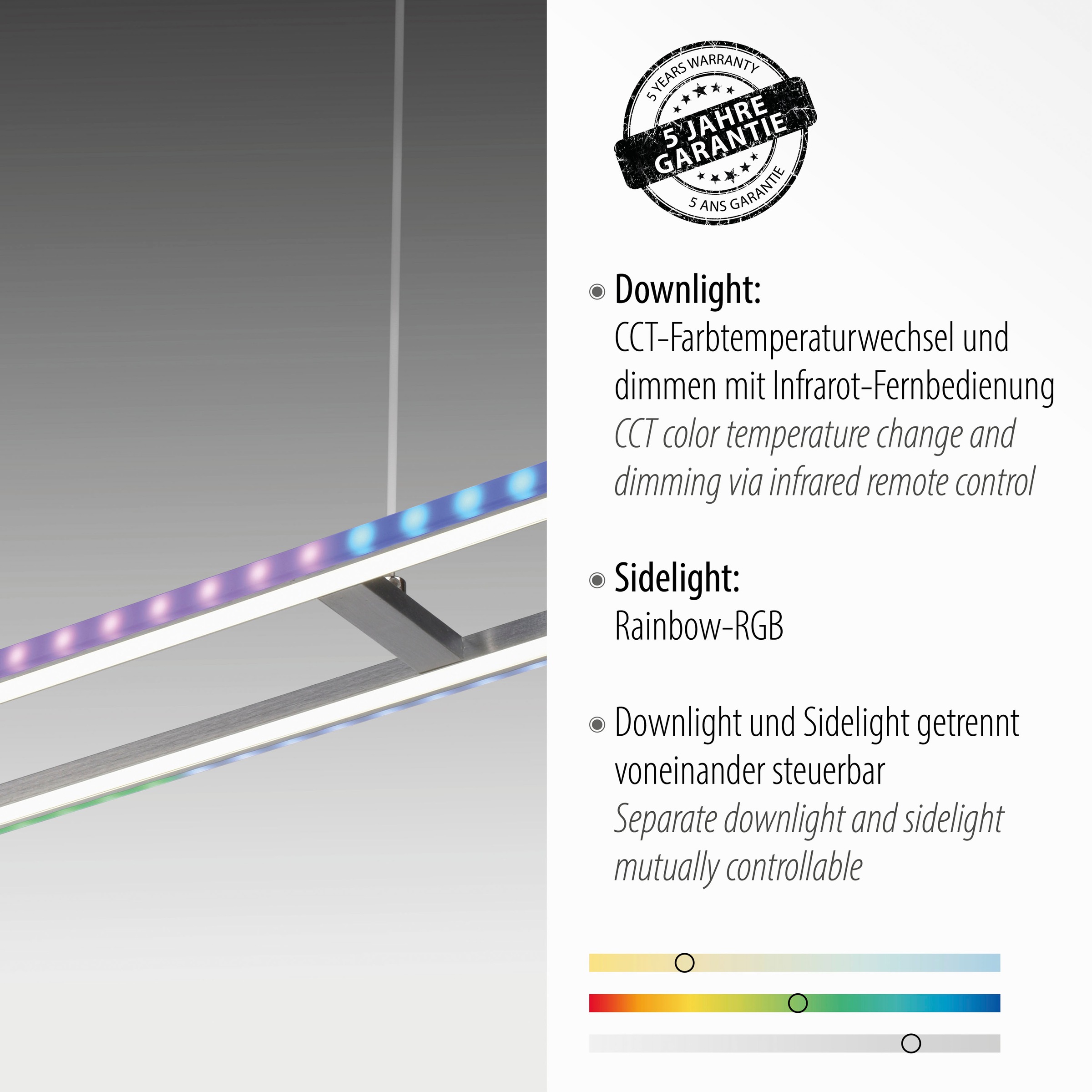 my home LED Pendelleuchte »Luan«, 2 flammig, Leuchtmittel LED-Board | LED fest integriert, Downlight: 2700-5000K, Sidelight: Rainbow-RGB, Infrarot-Fernbed. Inkl.