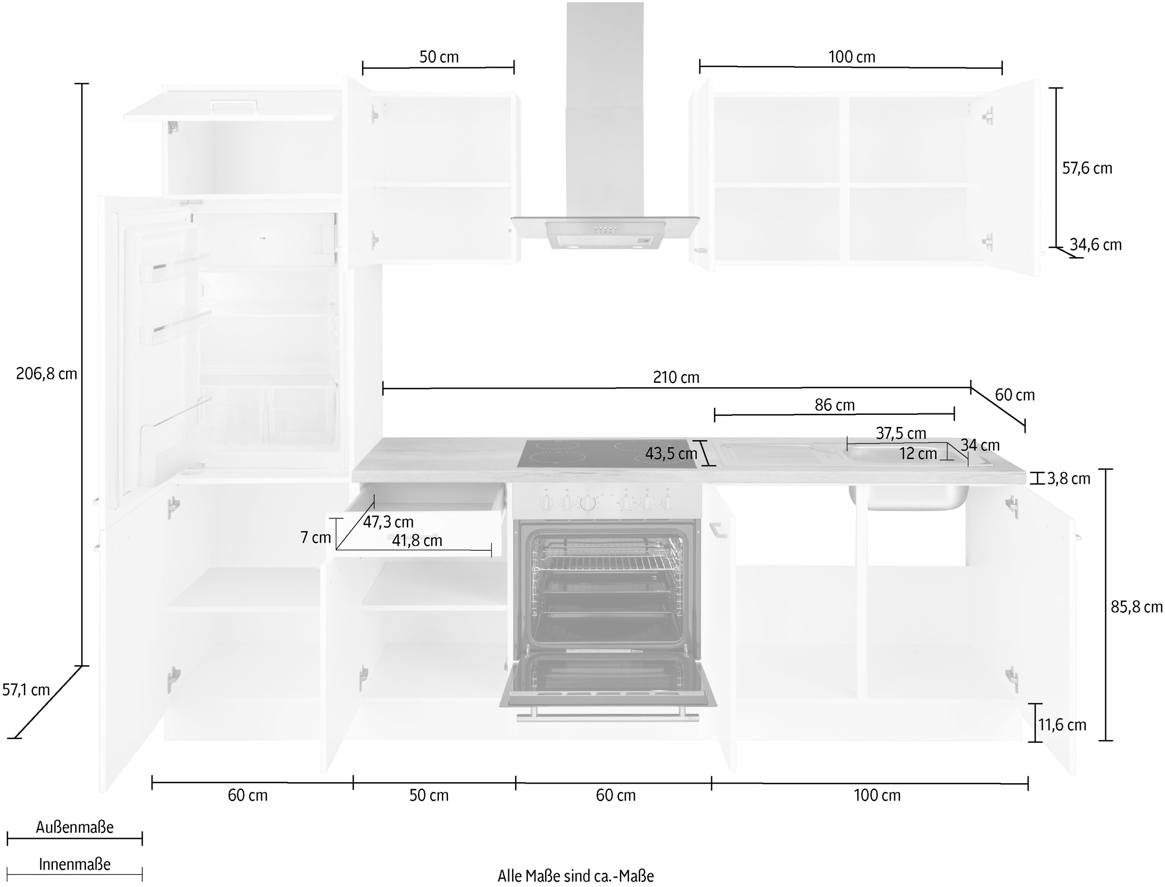OPTIFIT Küchenzeile »Iver«, 270 cm breit, inkl. Elektrogeräte der Marke  HANSEATIC, wahlweise mit oder ohne vollintegrierbaren Geschirrspüler auf  Rechnung bestellen