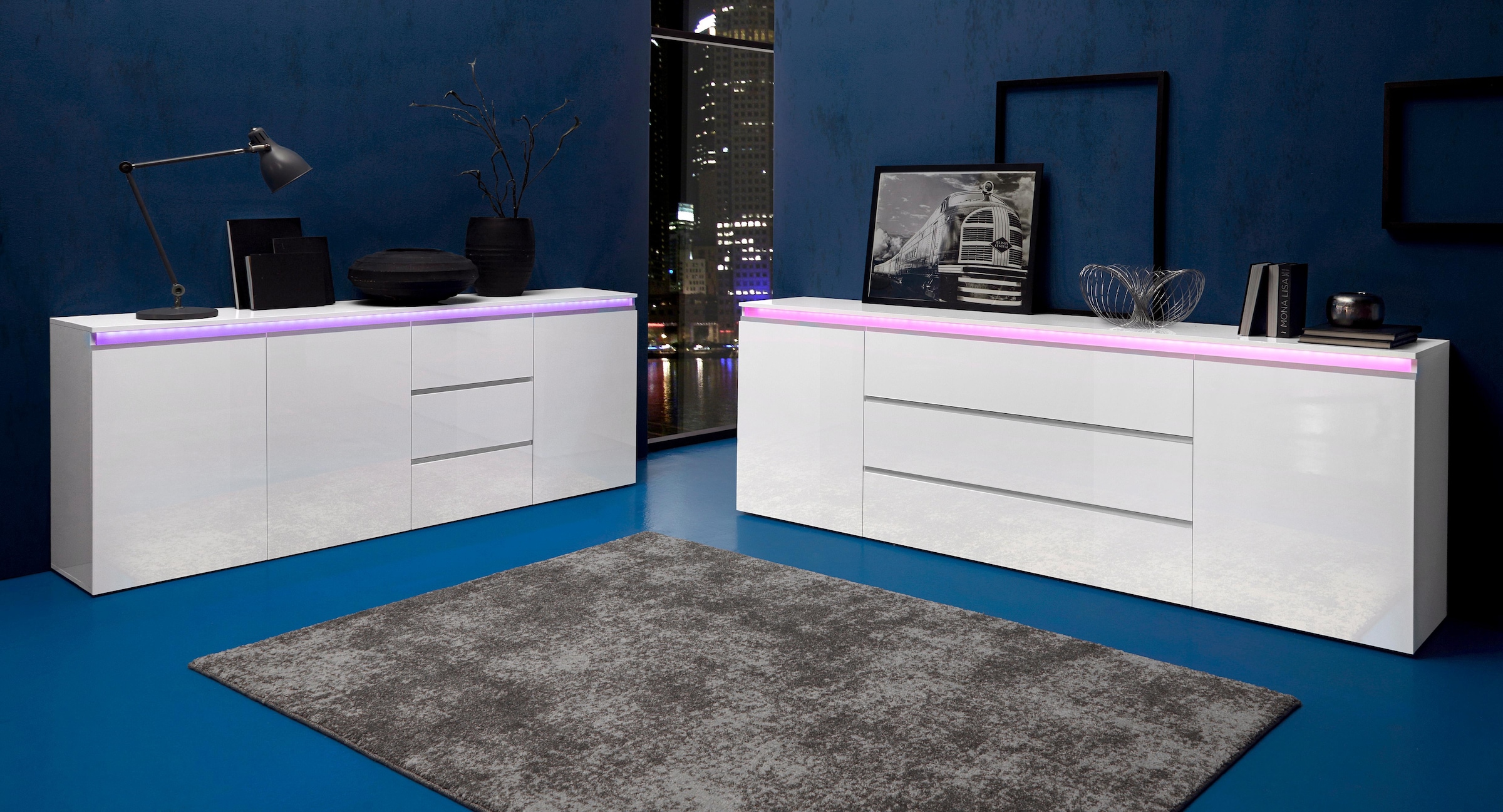 INOSIGN Sideboard »Magic, Kommode, Schrank, Kredenz«, mit 2 Türen und 3 Schubkästen Hochglanz lackiert (B/T/H) 240x40x80 cm