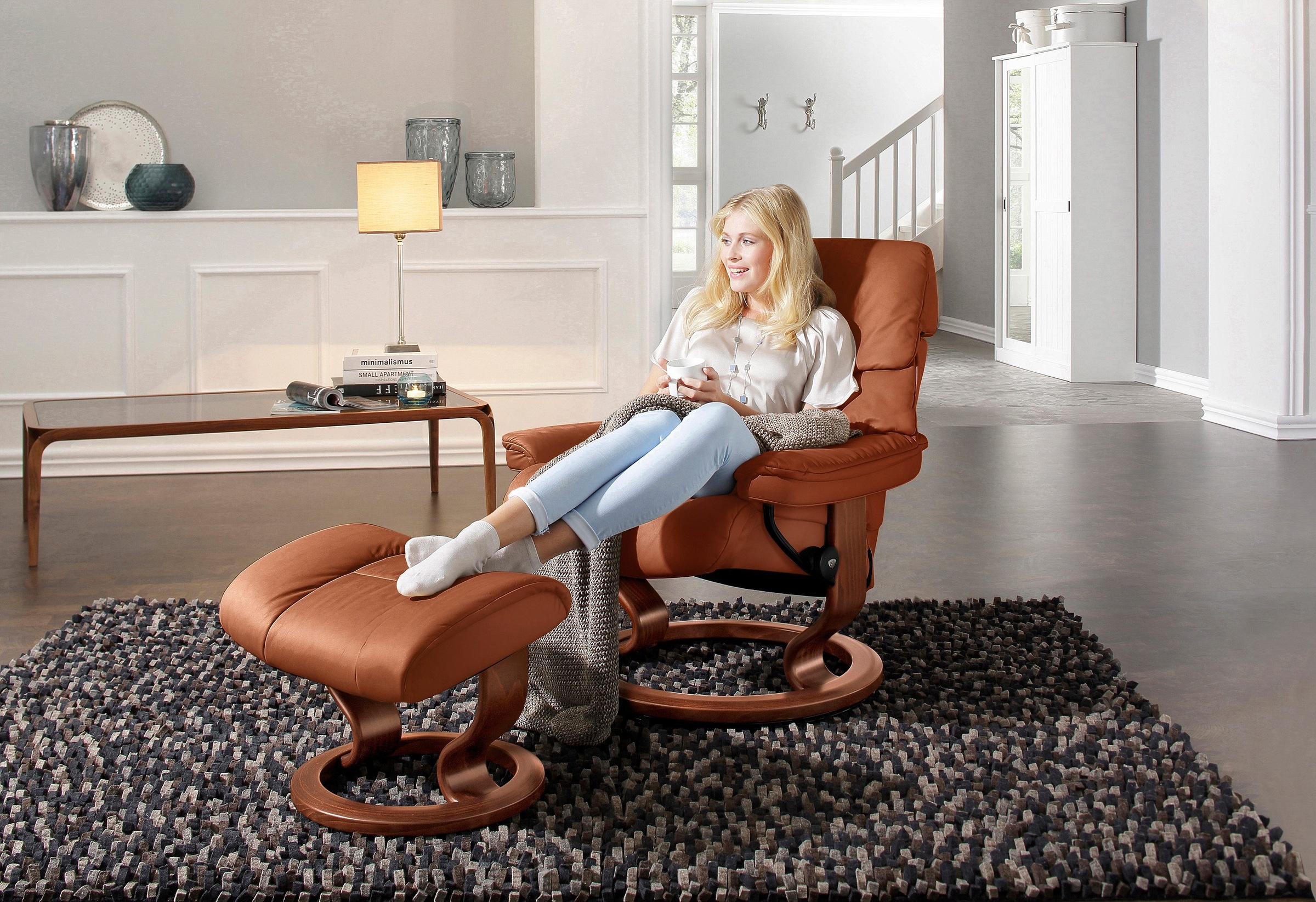Stressless® Relaxsessel »Ruby«, (Set, Relaxsessel mit Hocker), mit Classic Base, Größe L, Gestell Eiche, Wenge, Braun & Schwarz