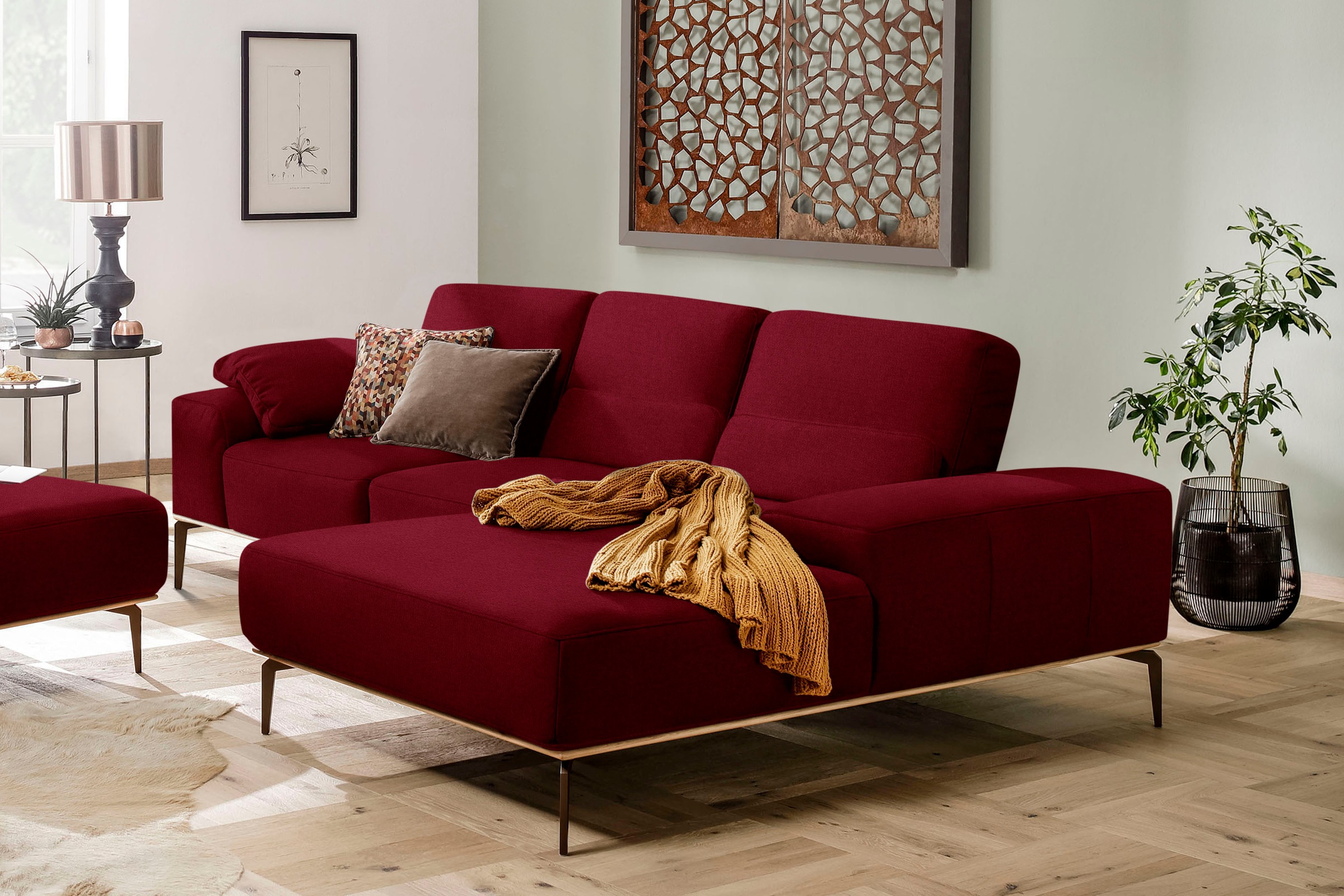 W.SCHILLIG Ecksofa »run, Designsofa mit tollem Sitzkomfort, bequem, L-Form«, mit Holzsockel, Füße in Bronze pulverbeschichtet, Breite 279 cm