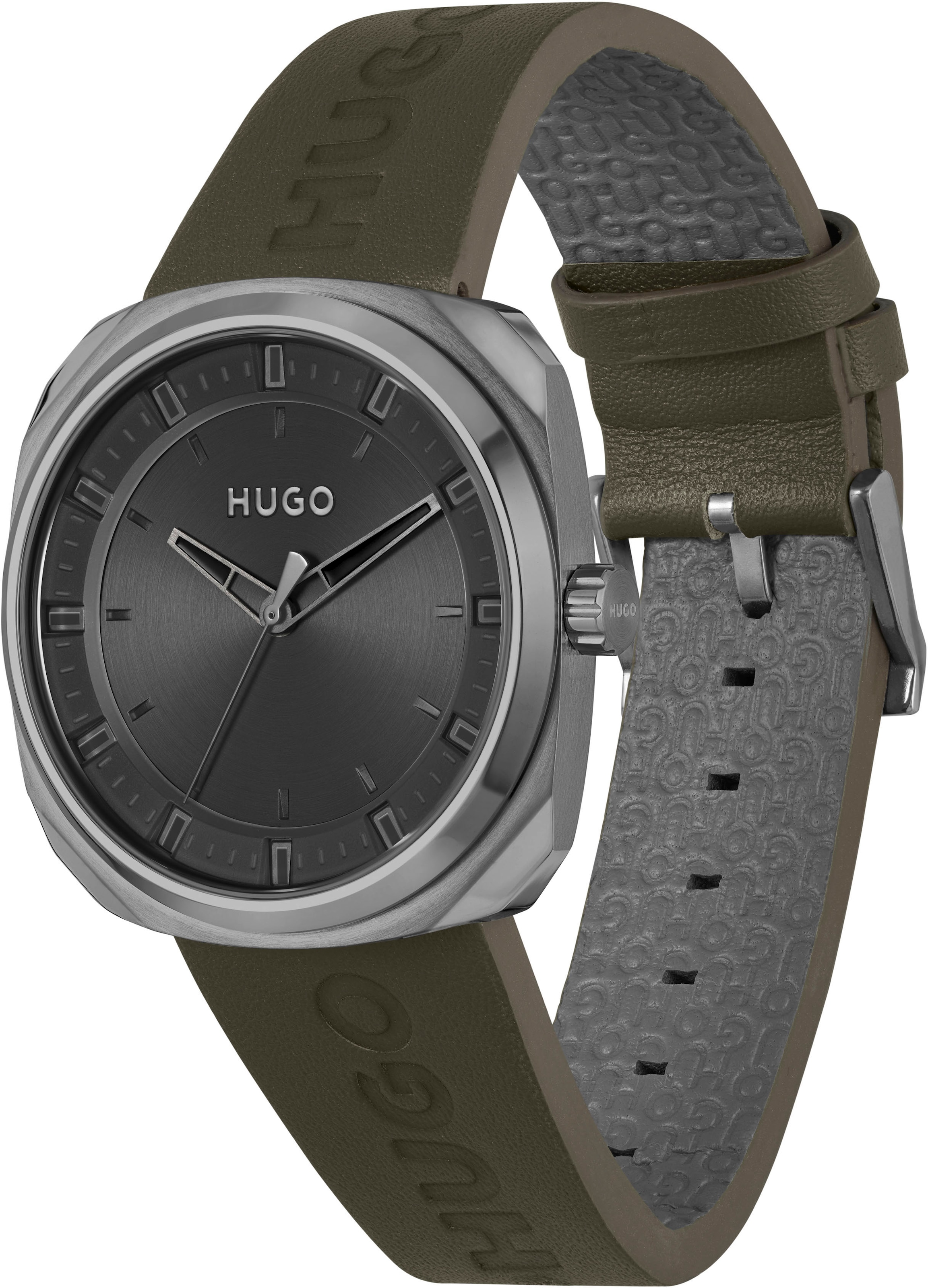 HUGO Quarzuhr »#SHRILL, 1530307«, Armbanduhr, Herrenuhr, Mineralglas, Lederarmband