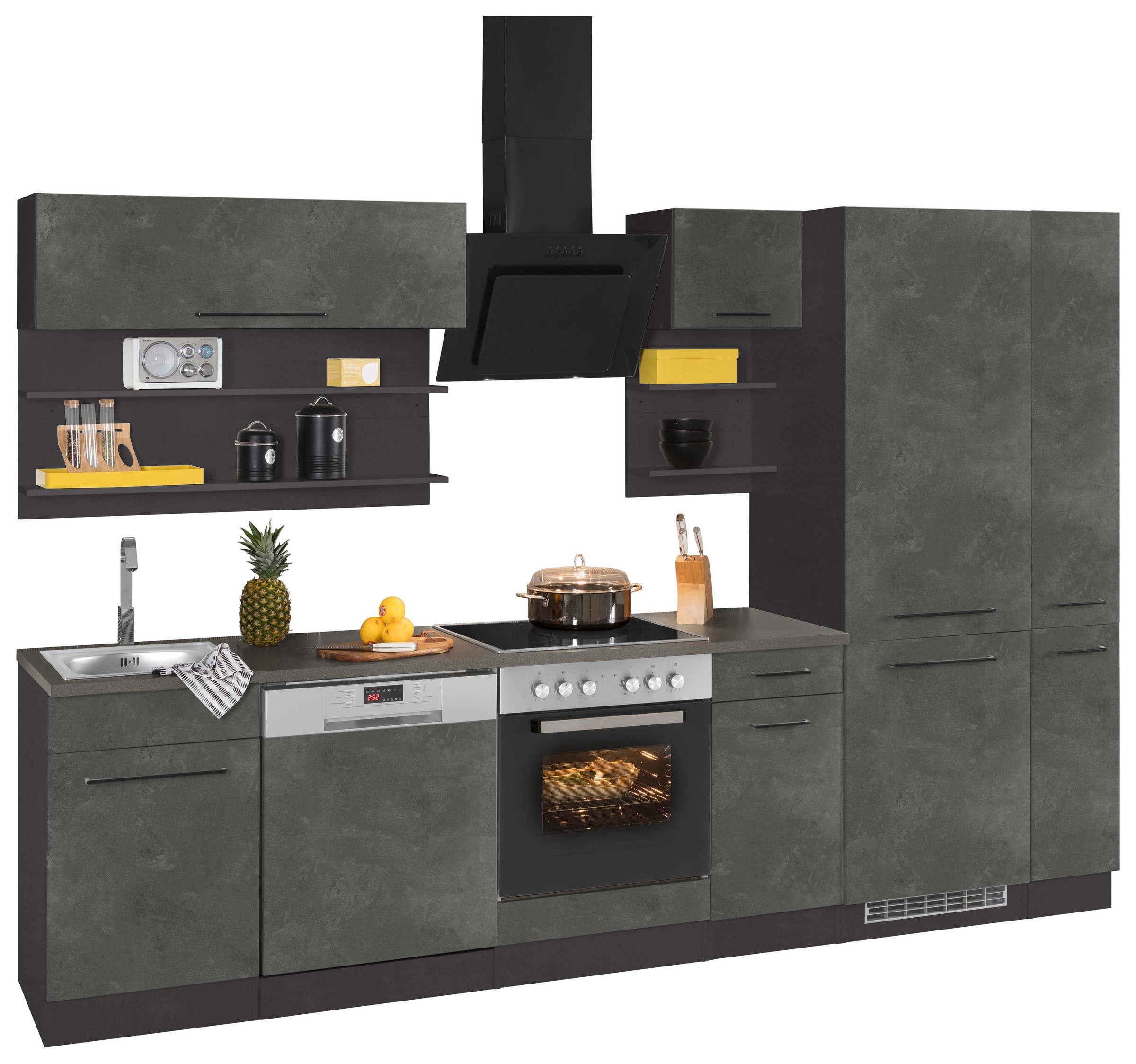 KOCHSTATION Küchenzeile »KS-Tulsa« ohne E-Geräte, Breite 300 cm, schwarze Metallgriffe, MDF Fronten