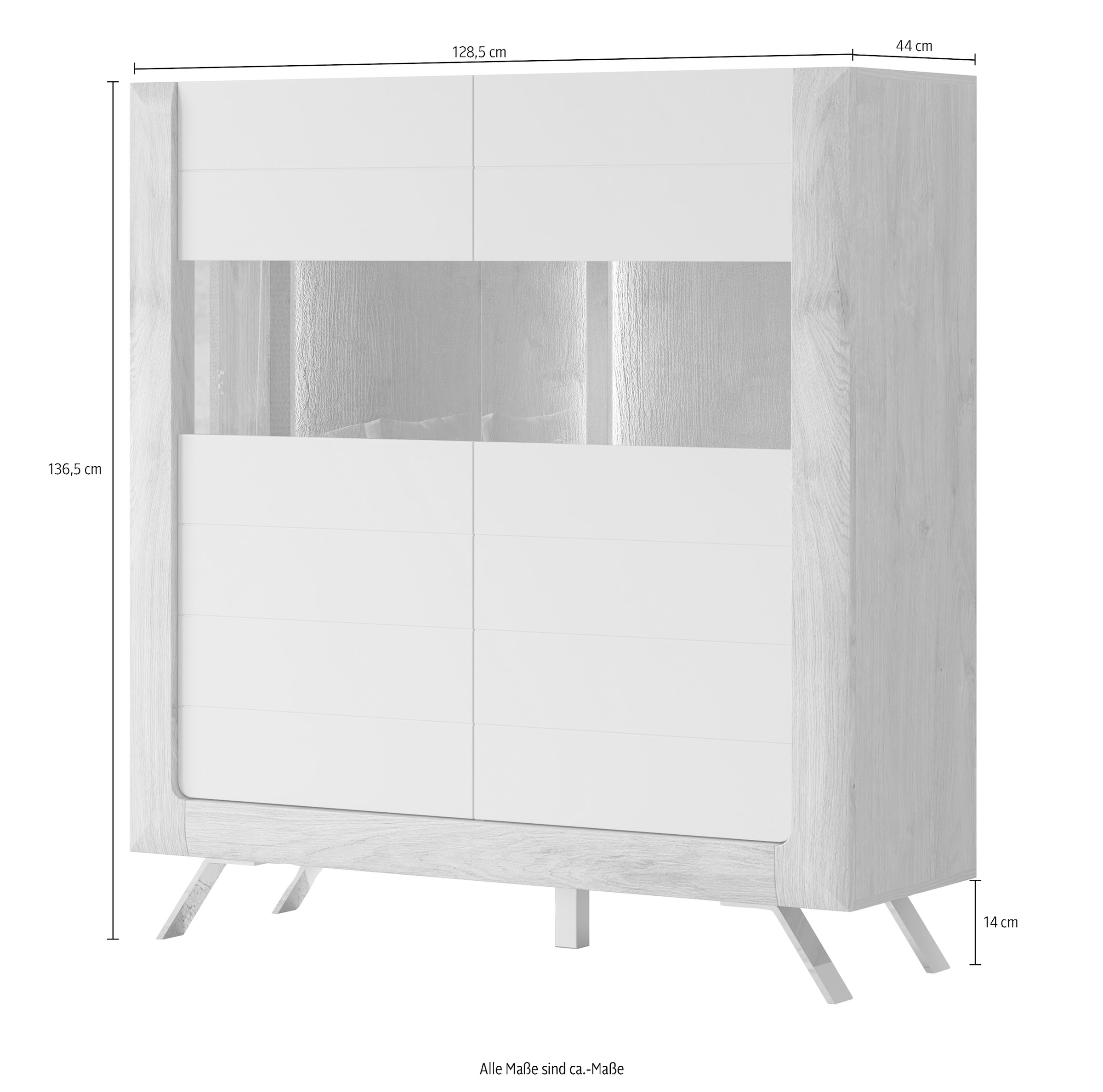 Leonique Highboard »Kasai«, Höhe 136,5 cm, 2 Türen mit Glaseinsatz