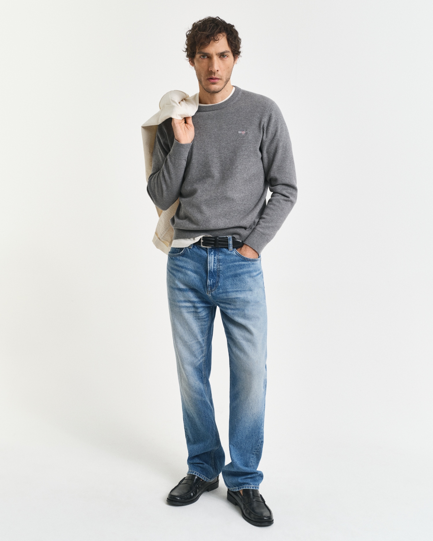 Gant Rundhalspullover »CLASSIC COTTON C-NECK«, Premium Strickpullver aus weicher 100% Baumwolle, Übergangspullover