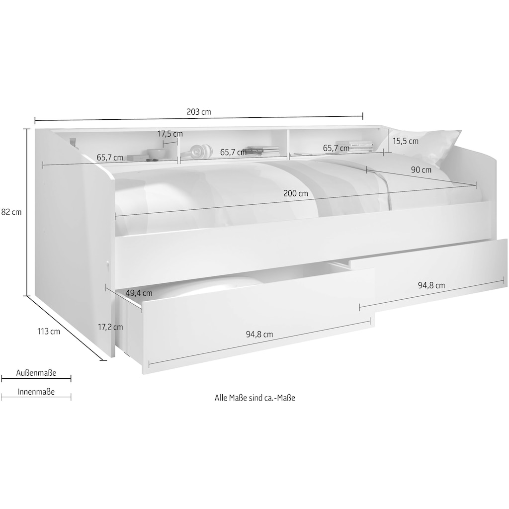 Parisot Stauraumbett »Sleep, Daybed, Kinderbett, Rückwand der Regale drehbar (farbig + weiß)«, inklusive, Regale, Schubkästen, viel Stauraum, TOPSELLLER!