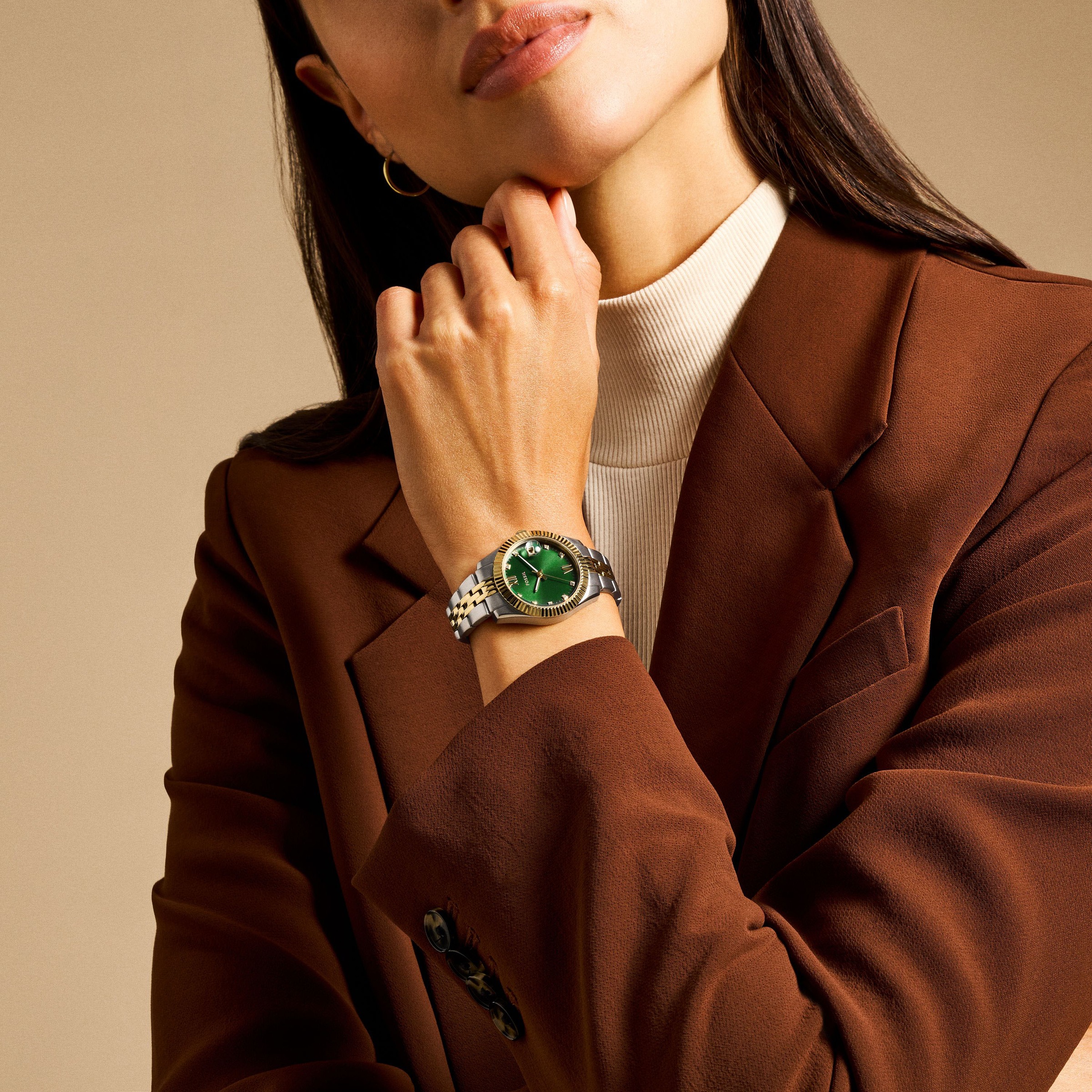 Fossil Quarzuhr »SCARLETTE« Armbanduhr, Damenuhr, Edelstahlarmband, analog, Tag, Glassteine