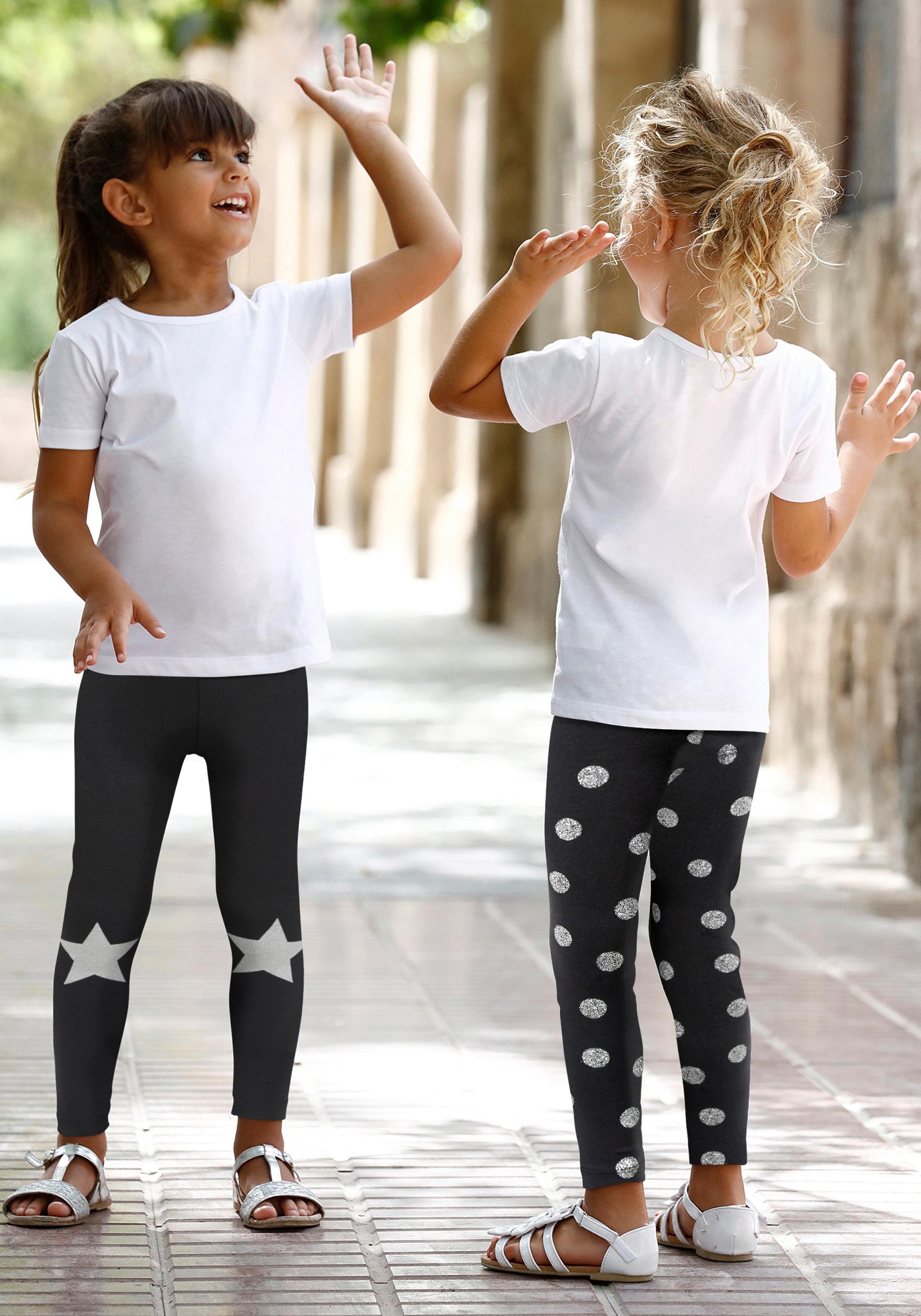 KIDSWORLD Leggings »2er Pack Leggings, mit Sternen-Print«, (Packung, 2 tlg.), mit Glitzerdruck