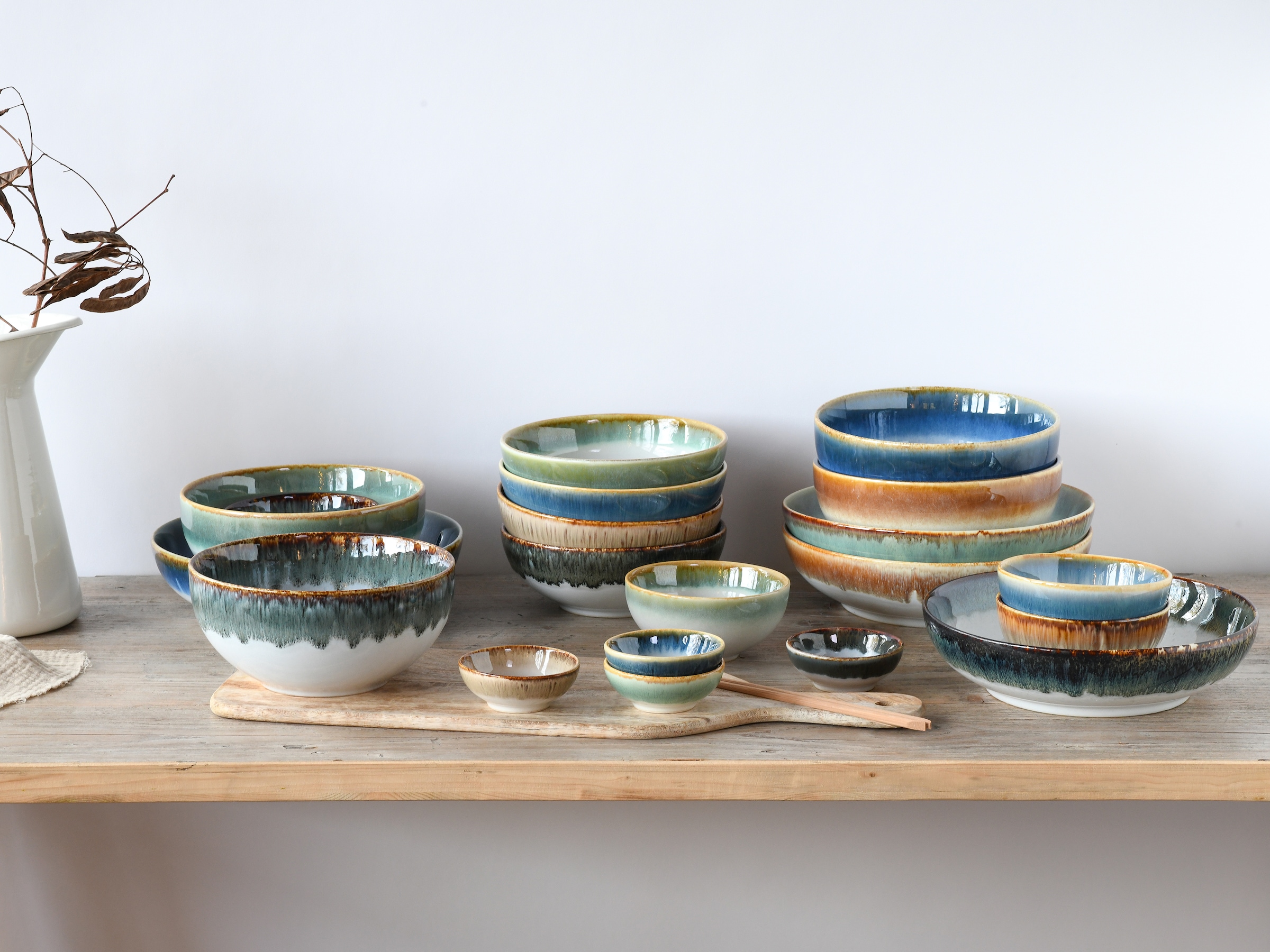 CreaTable Schale »Cascade, Bowl Set 12-tlg« 12 Stk. aus Steinzeug Rekativglasur, Healthy Food