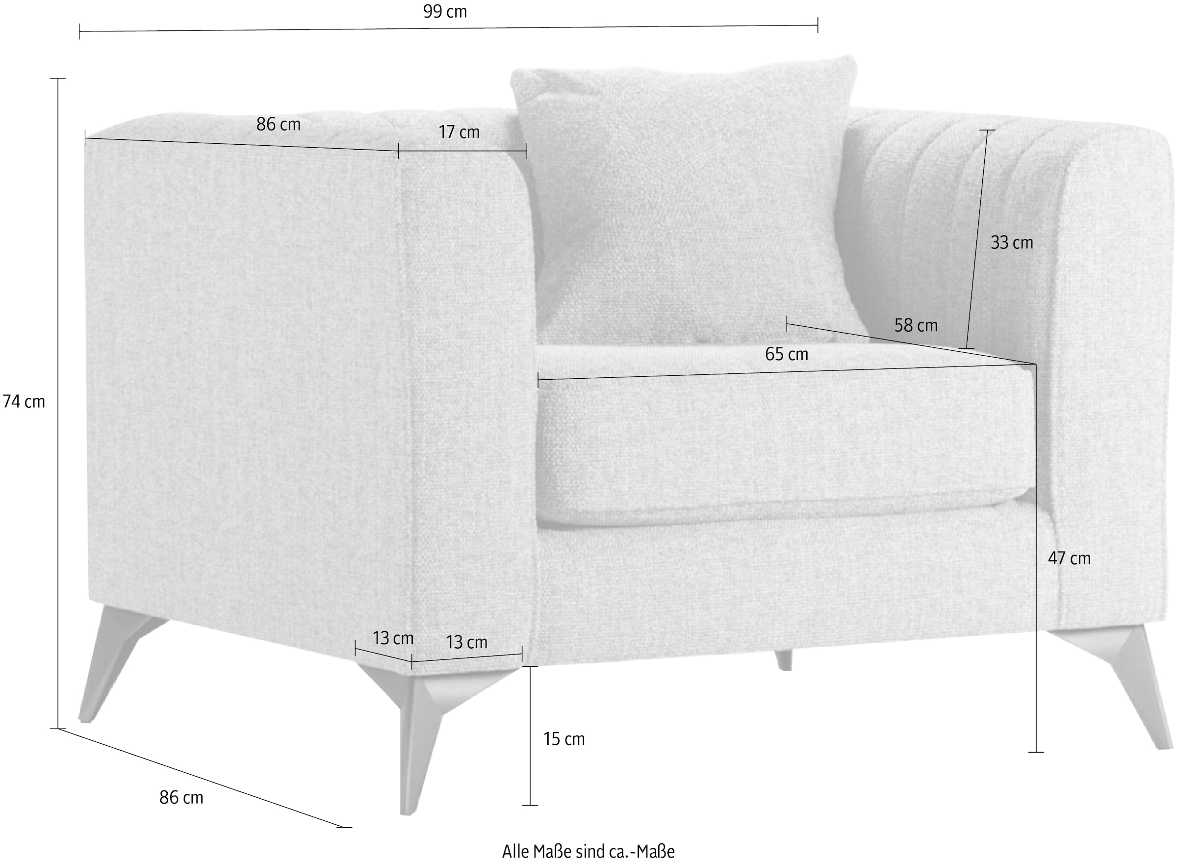 Places of Style Sessel »MATTHEW Loungesessel, Maße B/T/H: 99/86/74 cm«, incl. 1 Zierkissen, Steppung im Rückenbereich