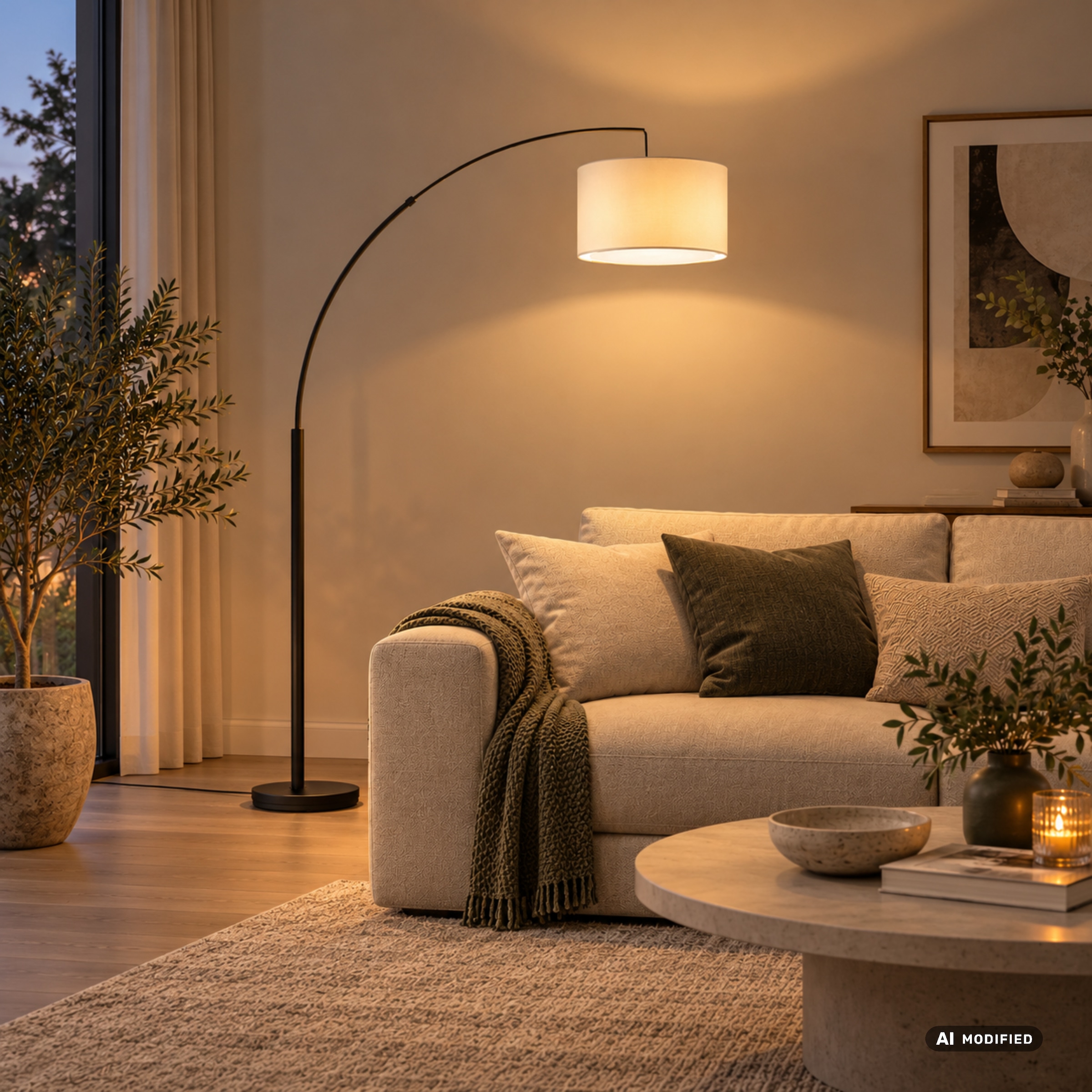 OTTO home Stehlampe »Stellan« E27 1 Stk. Bogenlampe Textilschirm Stoff Ø 36cm, E27, Fußschalter, Bogenleuchte