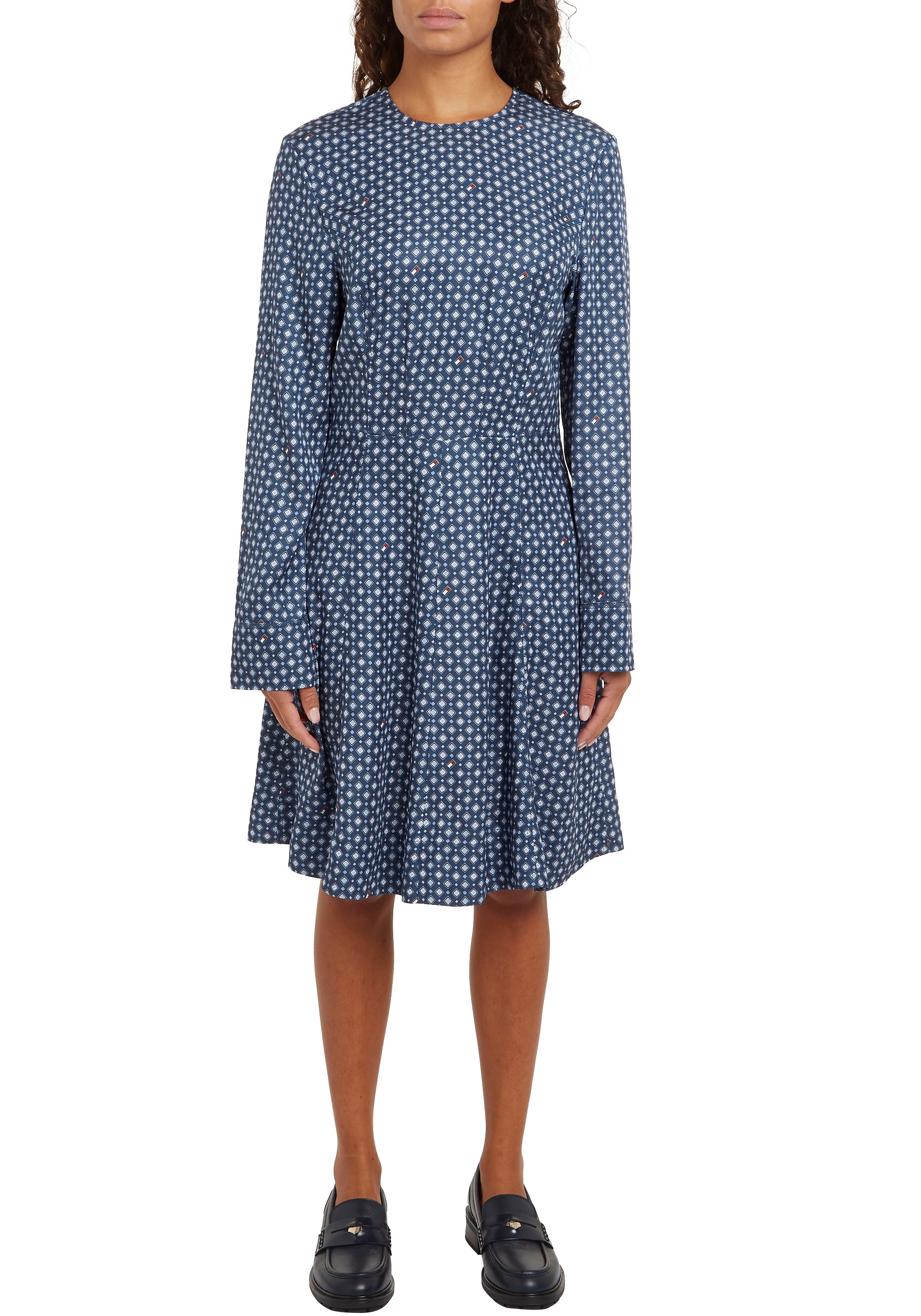 Tommy Hilfiger Blusenkleid »FOULARD FIT & FLARE KNEE DRESS«, mit Tommy Hilfiger Markenlabel