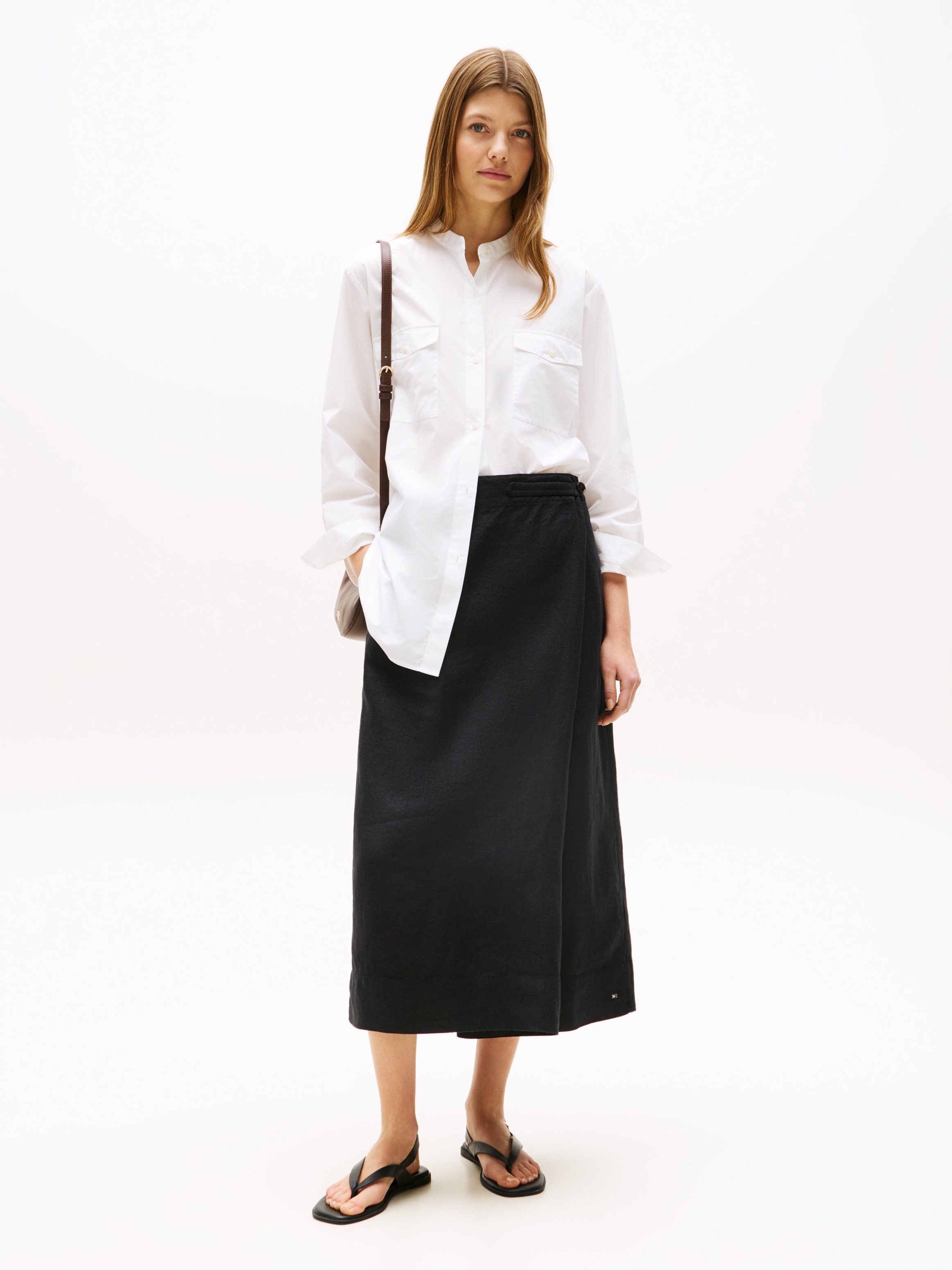 Tommy Hilfiger Wickelrock »ESS LINEN KNEE WRAP SKIRT«, mit Leinen