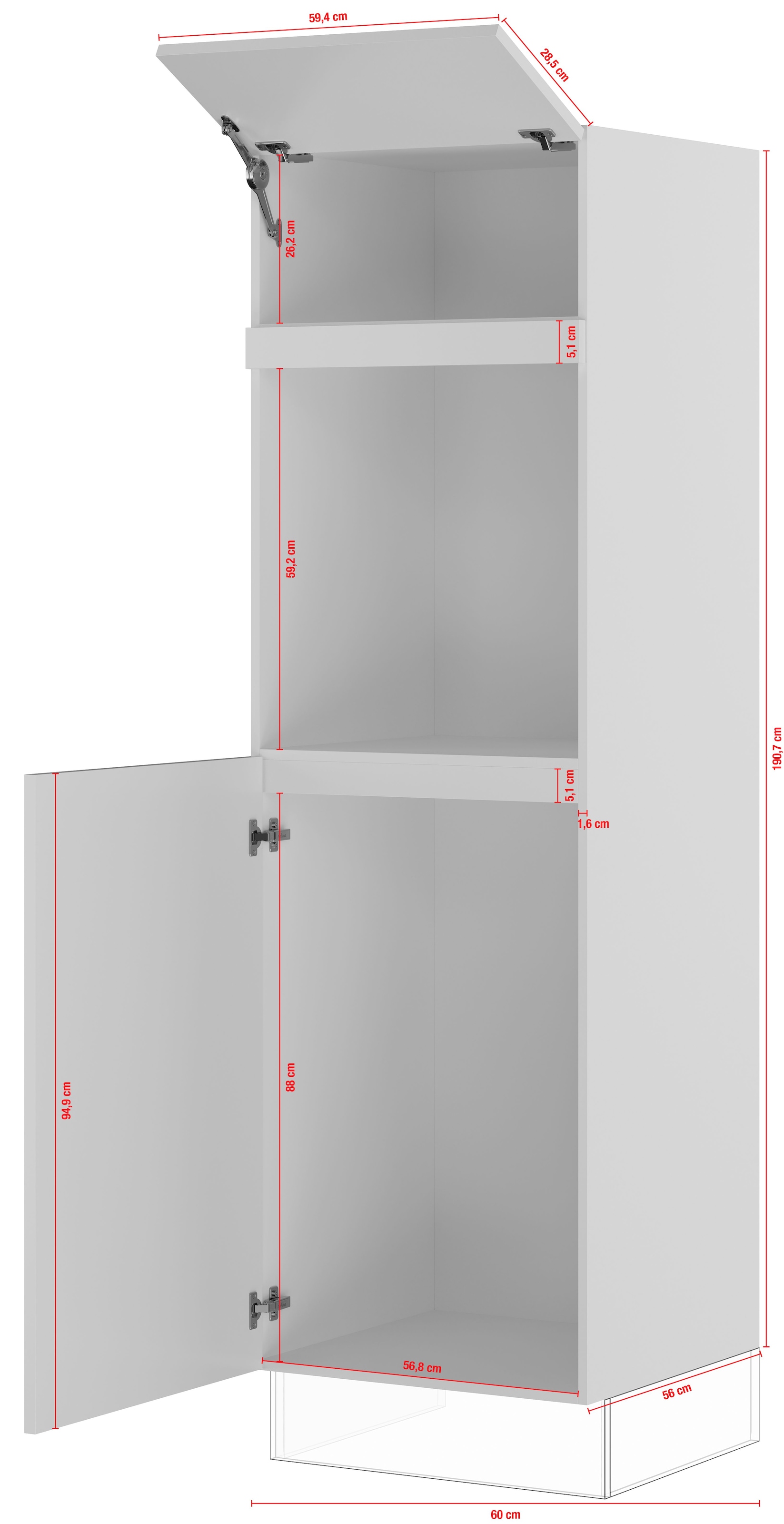 IMPULS KÜCHEN Backofen/Kühlumbauschrank »"Valencia", Breite/Höhe: 60/190,7 cm«, vormontiert, mit Klapptür, mit Drehtür