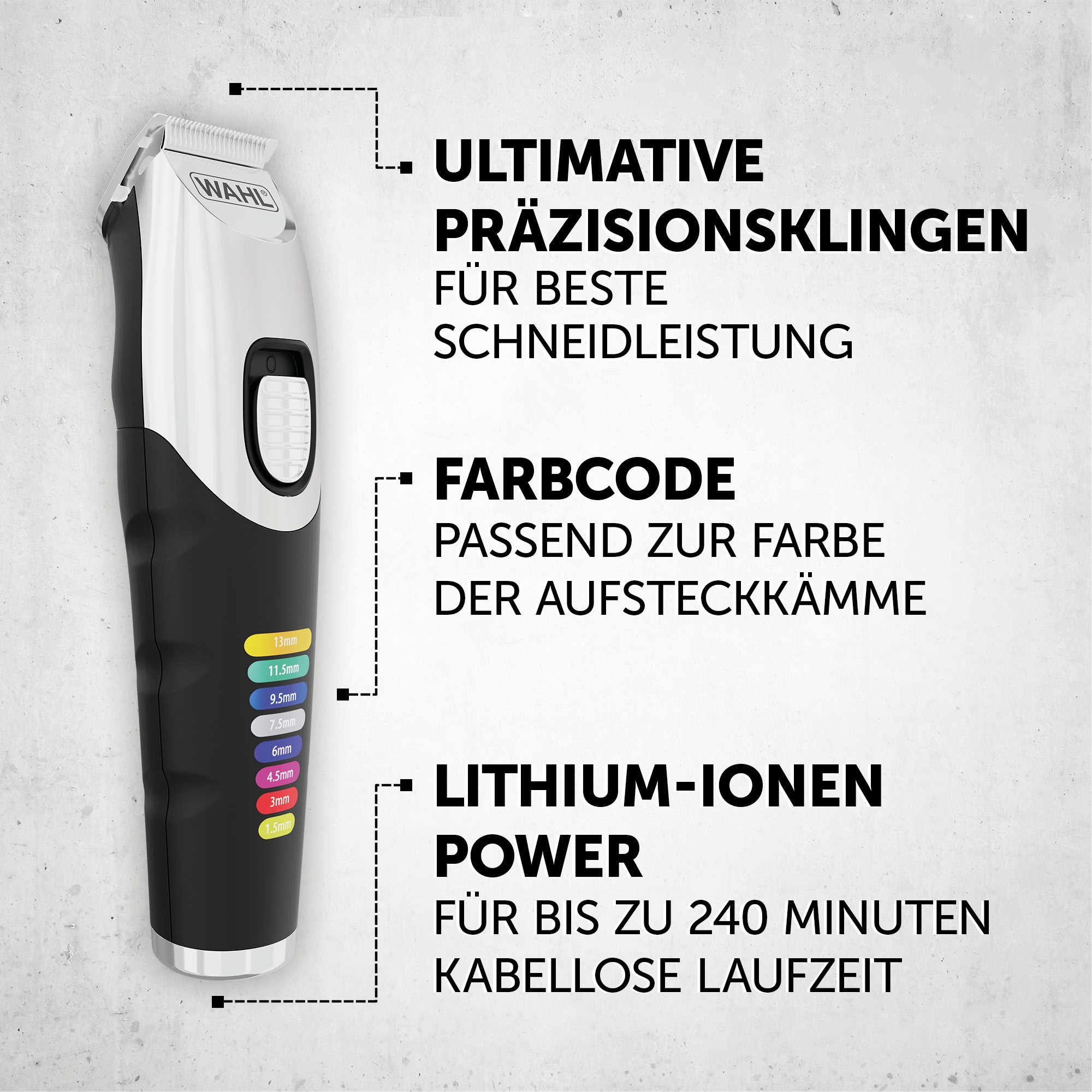 Wahl Bartschneider »Color Trim«, 9 Aufsätze, Farbcodierte Aufsteckkämme, Lithium-Ionen-Technologie, USB Aufladung