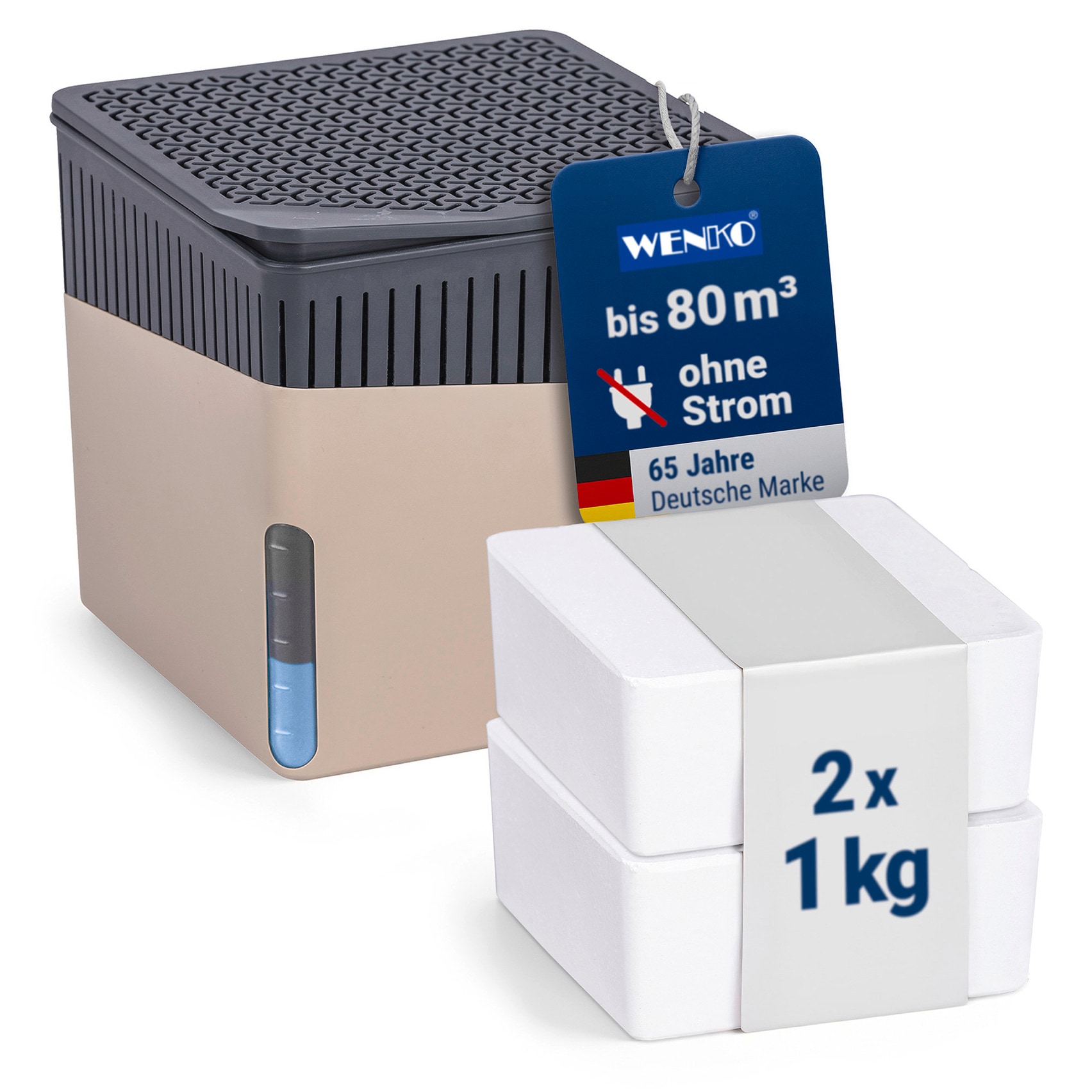 WENKO Luftentfeuchter »Modell Cube« für 80 m³ Räume Tank 1,6 l mit 2 x 1000 g Entfeuchter-Blöcken, für Räume bis 80 m³