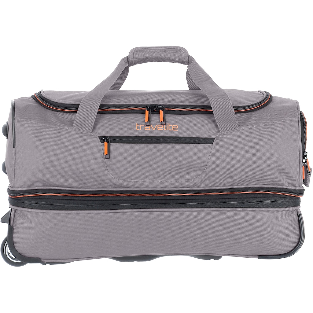 travelite Reisetasche »Basics, 55 cm, grau/orange«, Duffle Bag Sporttasche mit Trolleyfunktion und Volumenerweiterung