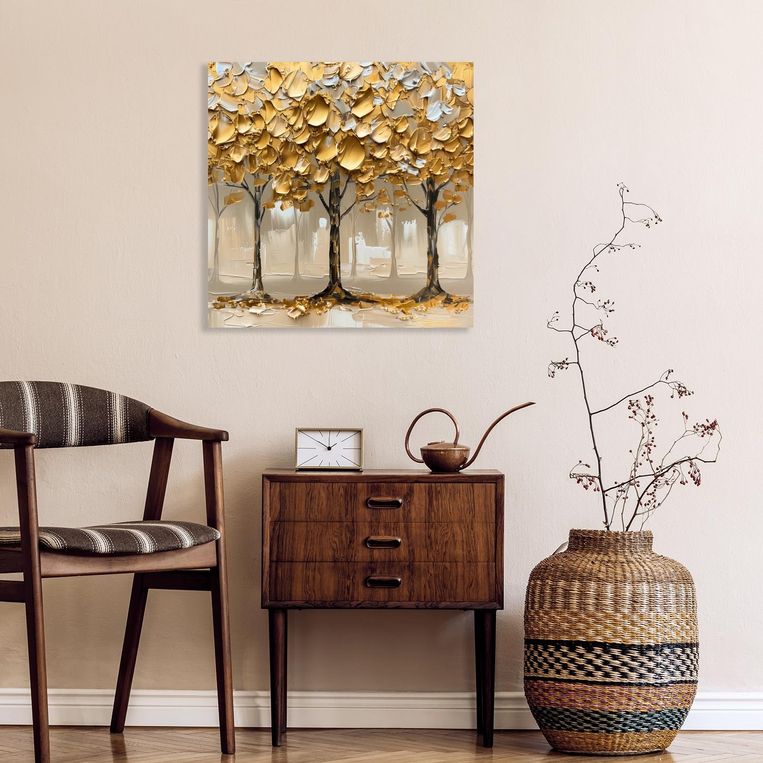 queence Acrylglasbild »Goldener Wald« Abstrakt | Abstrakte | Baum | Baumbilder | Blätter | Blätterbilder | Formen | Gemälde | Kunst | Pflanzen | Pflanzenbilder 1 Stk. tlg. HD Premium Kunstdruck in Galeriequalität