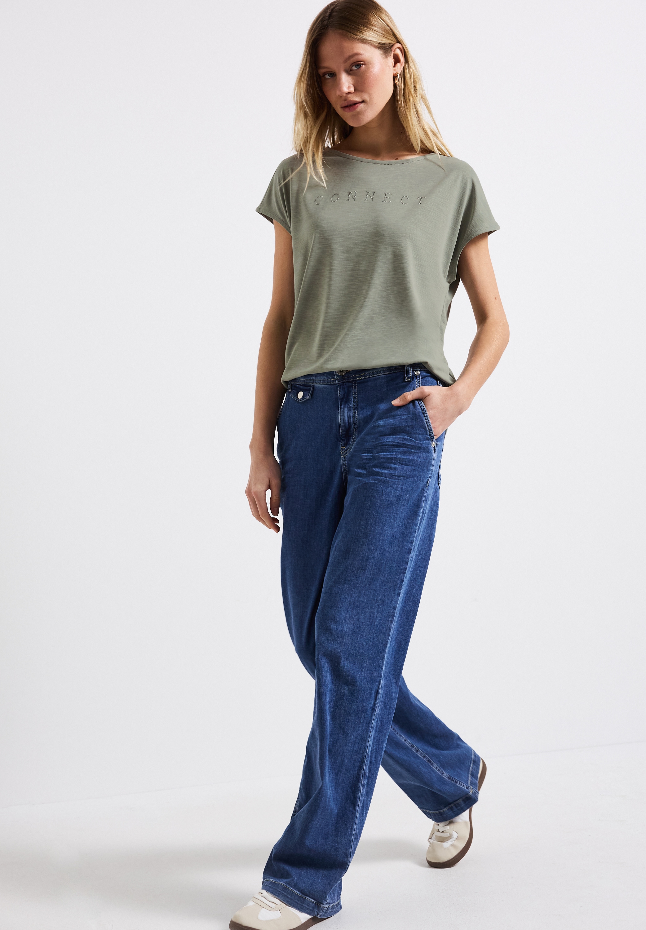 STREET ONE T-Shirt, mit Wording aus Schmucksteinen