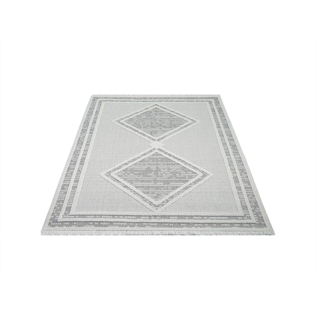 Carpet City Teppich »LINDO 8853«, rechteckig, 11 mm Höhe, Kurzflor, Hochtief-Muster/ 3D-Effekt, Fransen, Boho-Stil, Wohnzimmer