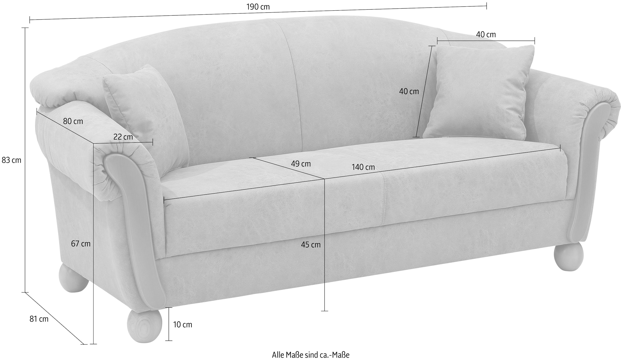 Home affaire 3-Sitzer »Milano Vintage« mit Federkern, Bezug in Lederoptik, incl. Zierkissen