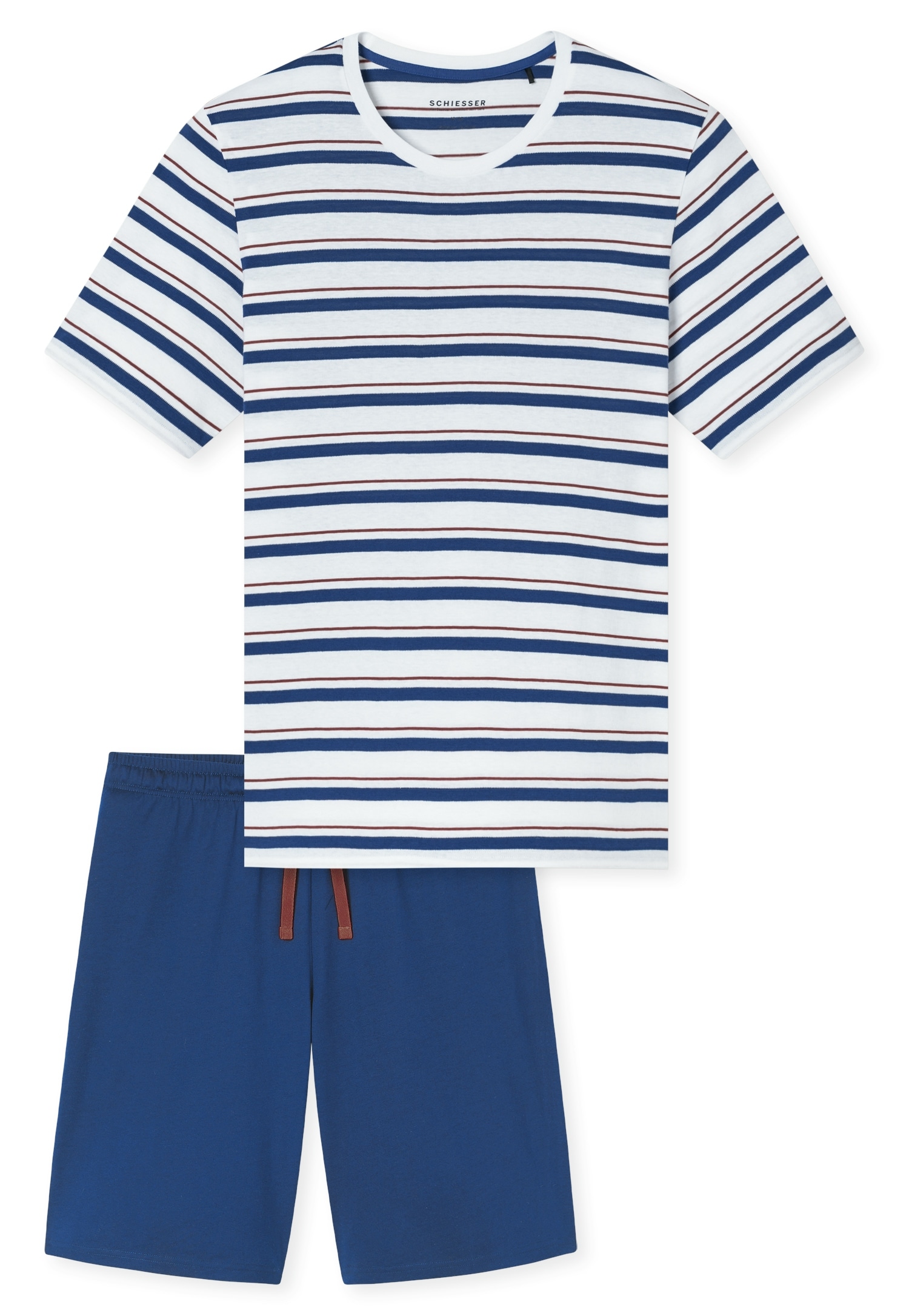 Schiesser Shorty »Casual Nightwear« 2 mit gestreiftem Oberteil, Rundhalsausschnitt und kurzen Ärmeln