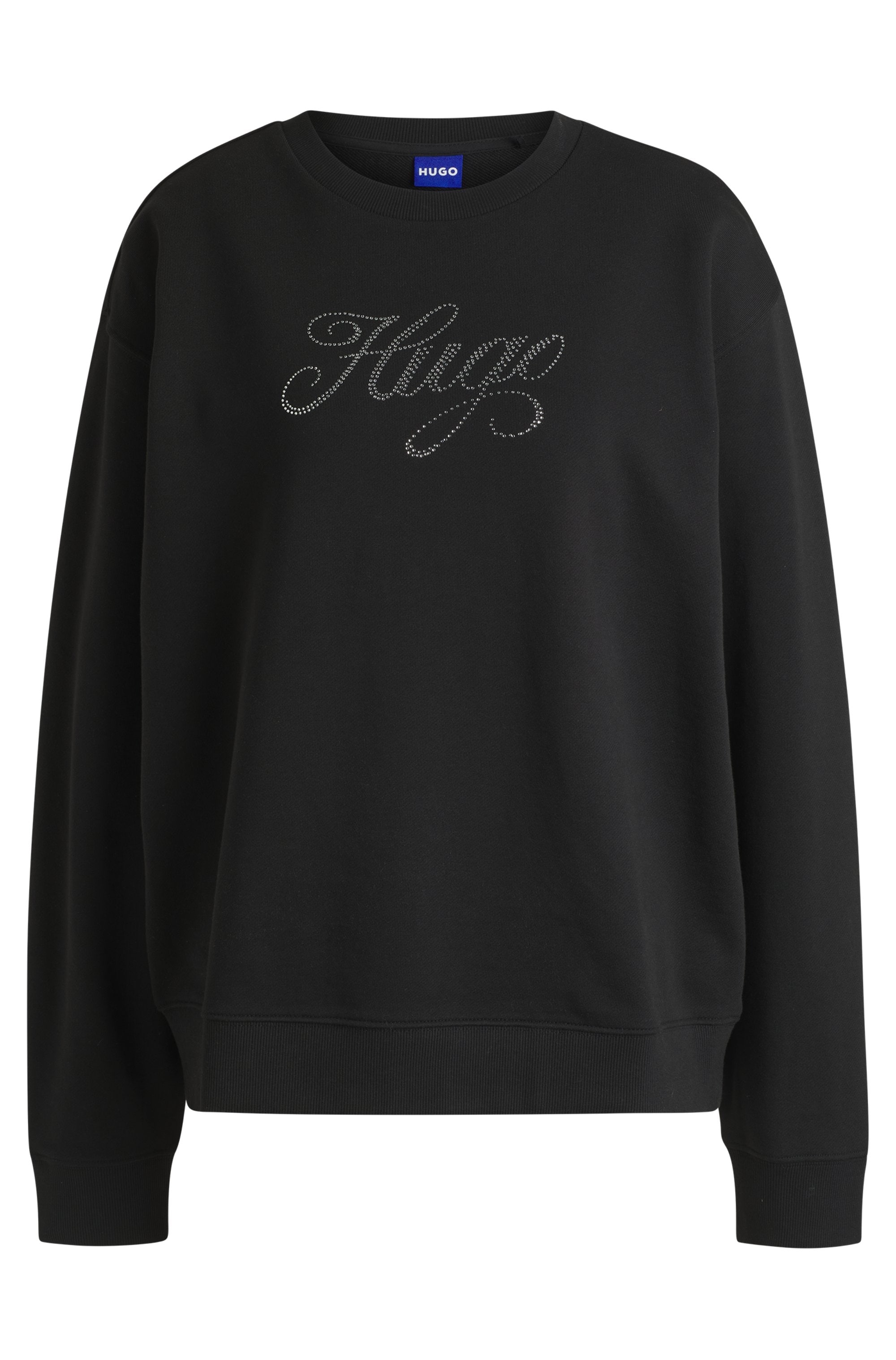 HUGO Blue Sweatshirt »Oversized Crew«, mit Flower Backprint, Straß Logo Print