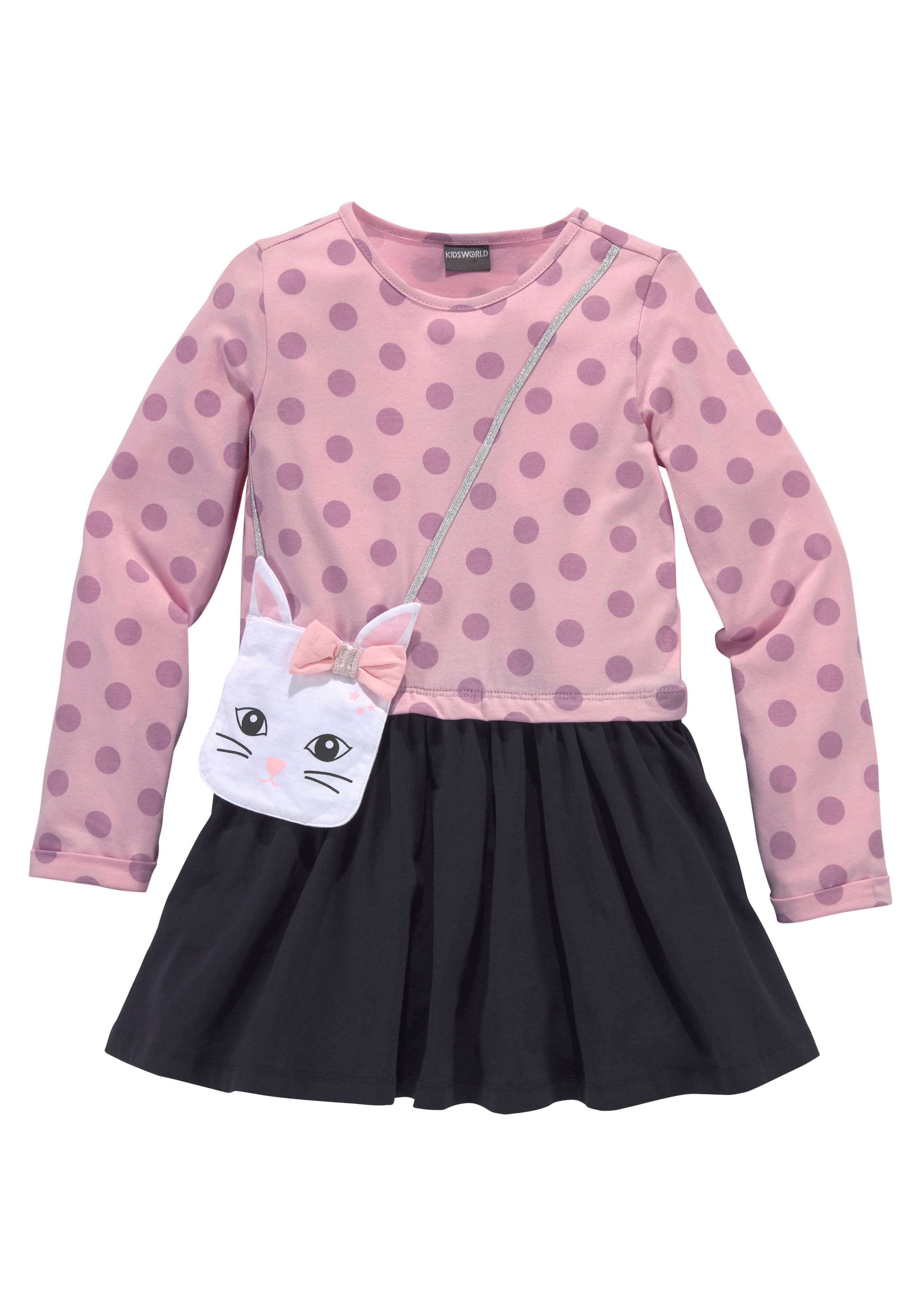 KIDSWORLD Jerseykleid, mit appliziertem Glitzerband bei ♕ und Tasche kleiner