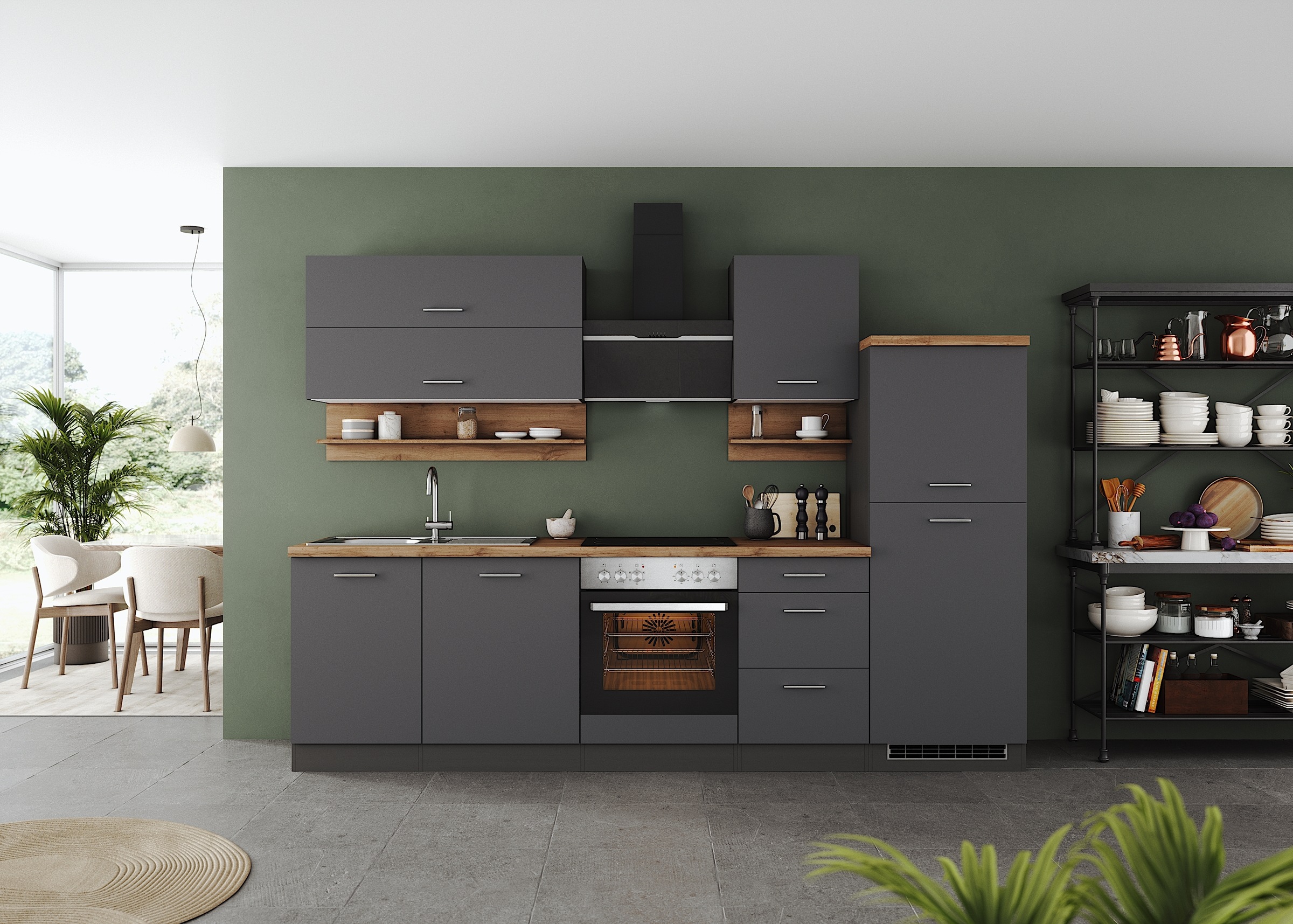 KOCHSTATION Küchenzeile »KS-Milan« 280 cm breit, robuste Metallauszüge, viel Stauraum