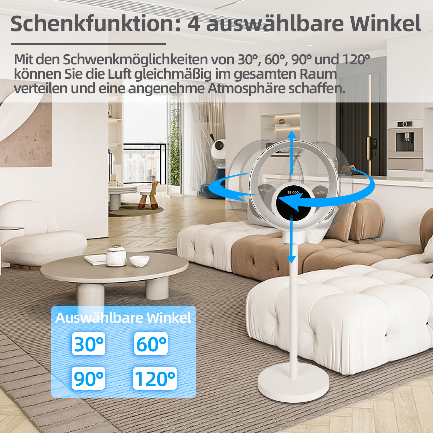 be cool Standventilator »Design-Standventilator mit WiFi«, unsichtbarer Flügel, LED-Beleuchtung, Luftreinigung, Tuya-kompatibel