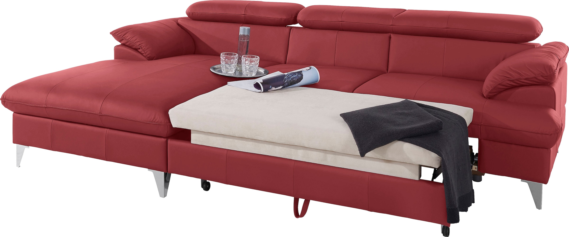 COTTA Polstergarnitur »Caluso L-Form«, (2 tlg.), Set bestehend aus: Ecksofa mit Kopfteilverstellung & Hocker