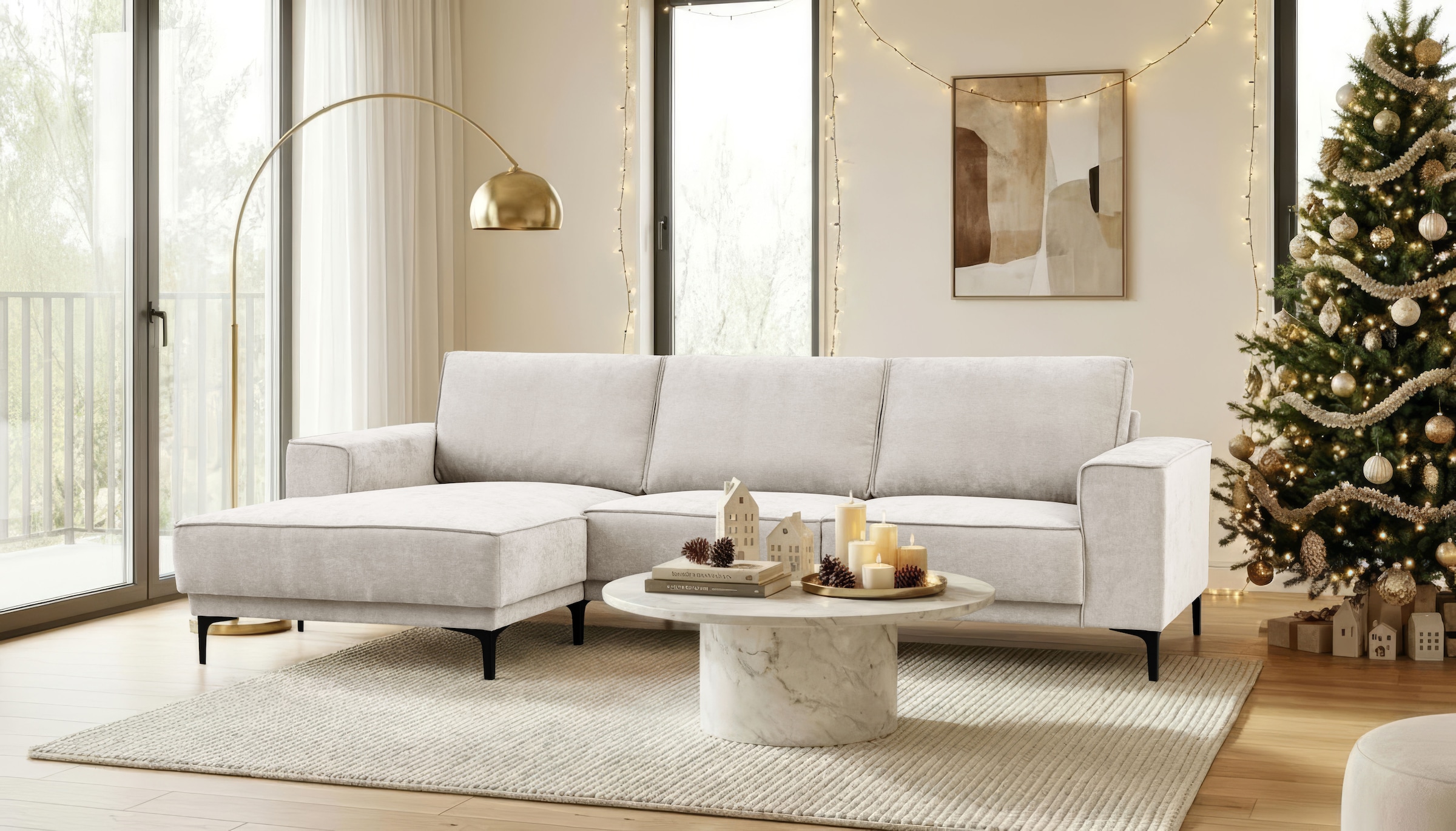 OTTO home Ecksofa »Polsterecke Oland, Struktur, Flachgewebe, Luxus-Microfaser, Boucle« L-Form, 280 cm, Wellenunterfederung, Skandi-Design, Metallfüße