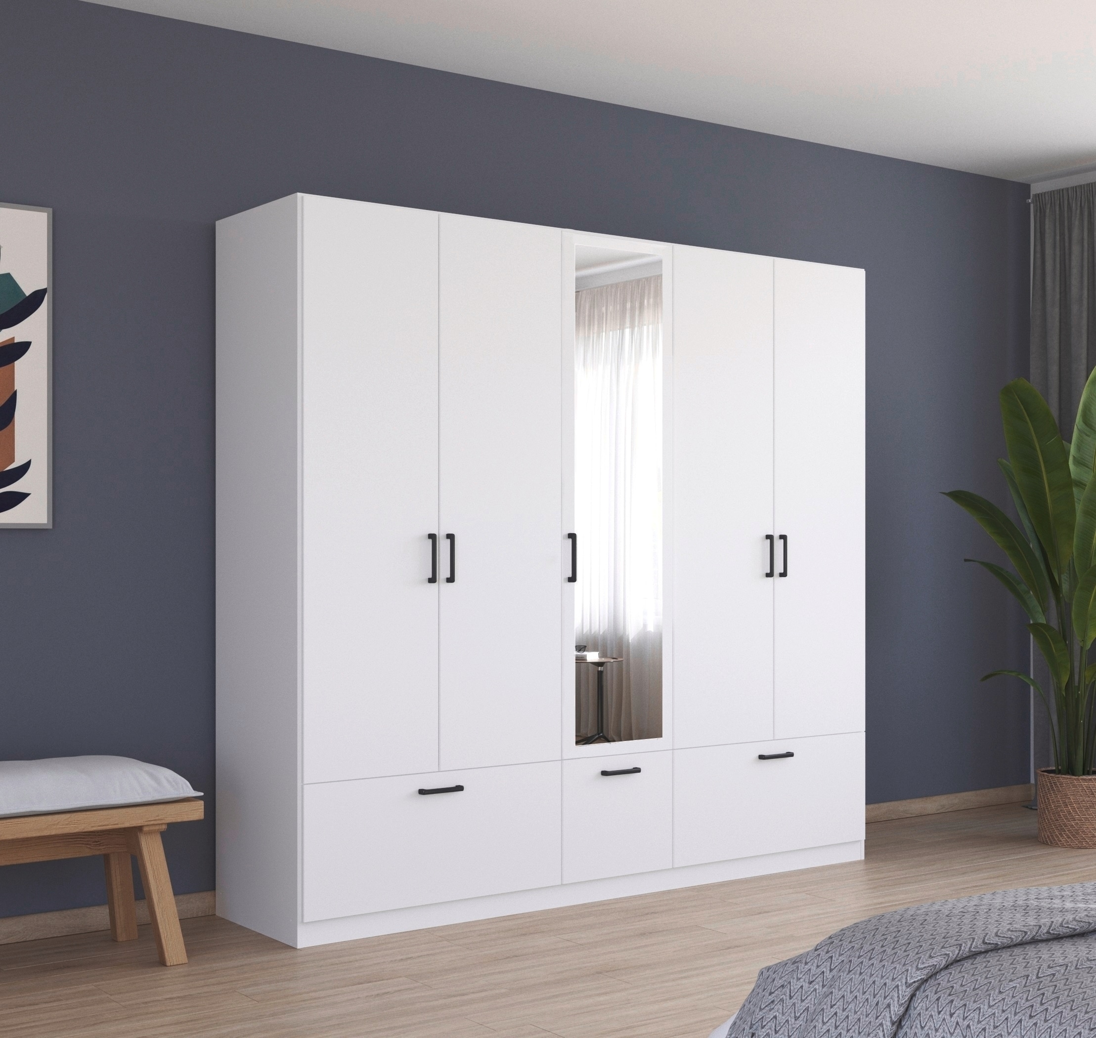 rauch Drehtürenschrank »Kleiderschrank Schrank Garderobe Wäscheschrank BARI mit Spiegel«, mit Schubkästen und modernem Griff in Graumetallic MADE IN GERMANY