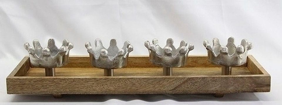 Home affaire Kerzenhalter »mit liebevoll gestalteten Krönchen«, (1 St.), Adventsleuchter aus Holz und Metall, Breite ca. 47 cm